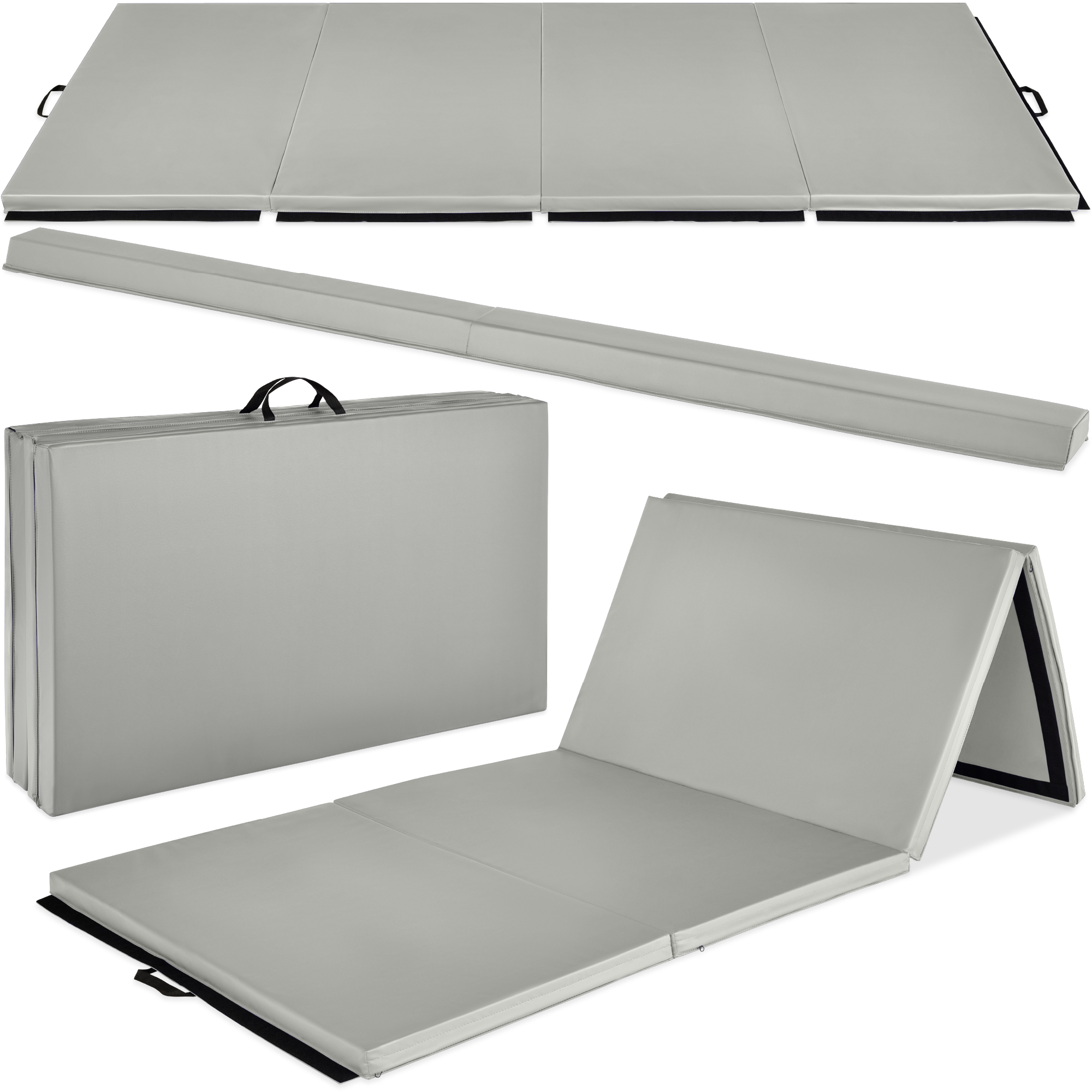 10ftx4ftx2in Folding Gym Mat 4-Panel w/ Carrying Handles & Folding Balance Beam - Gray - Best Choice Products Online