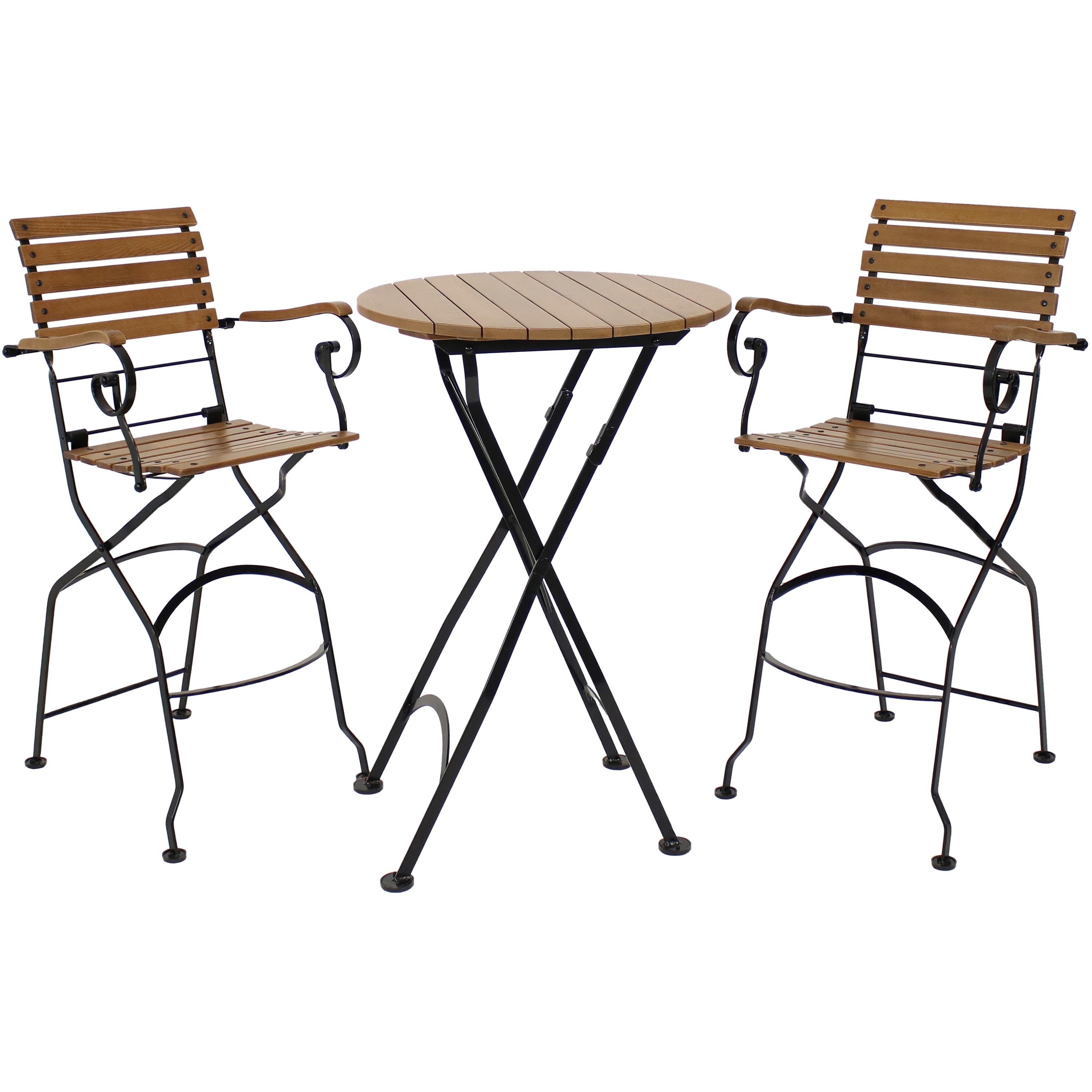 Sunnydaze Deluxe European Chestnut Wood 3-Piece Folding Table and Chair Set