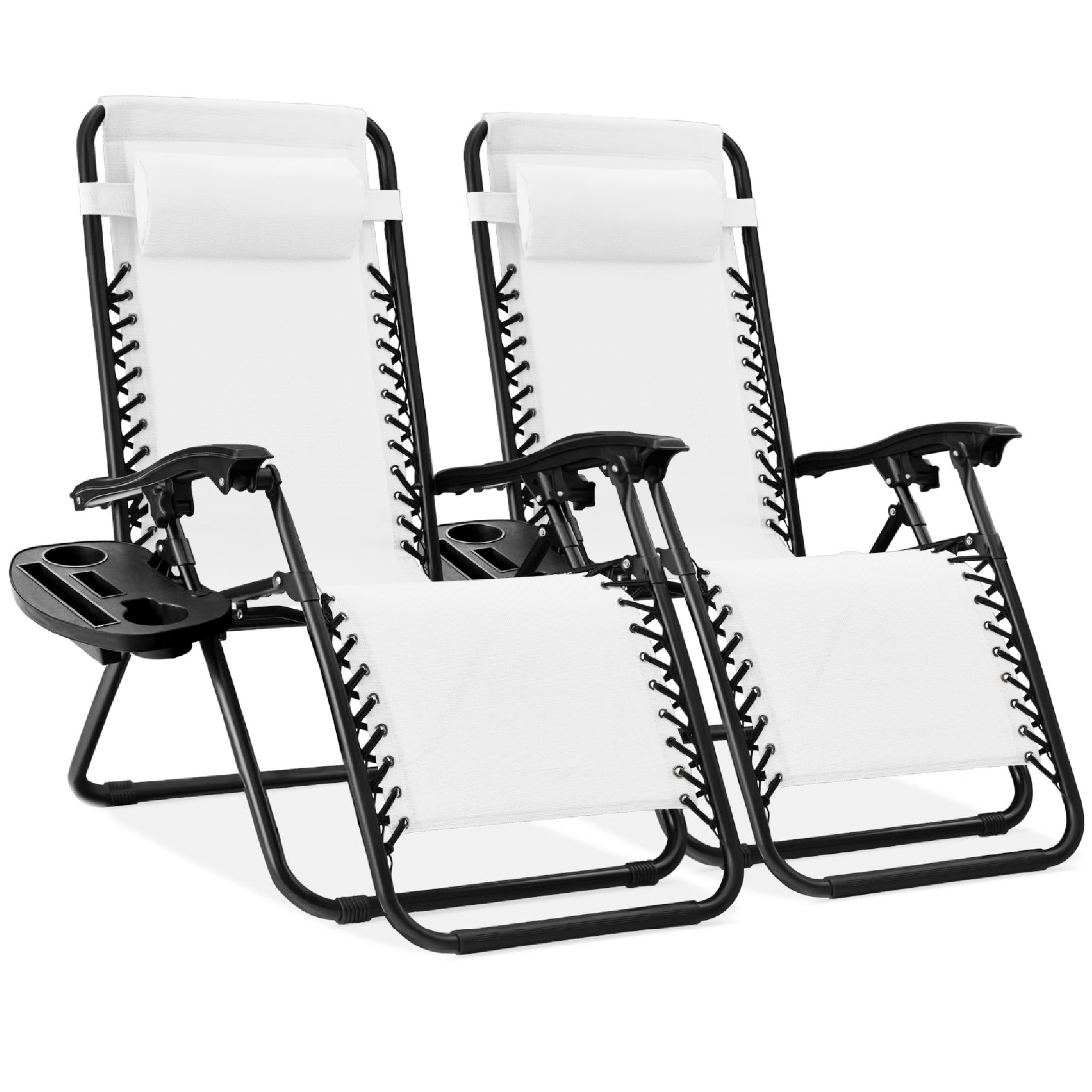 2-Pack Zero Gravity Chairs, Adjustable Lounge Recliners For Patio & Pool w/ Cup Holders - Snow/Black - Best Choice Products Online