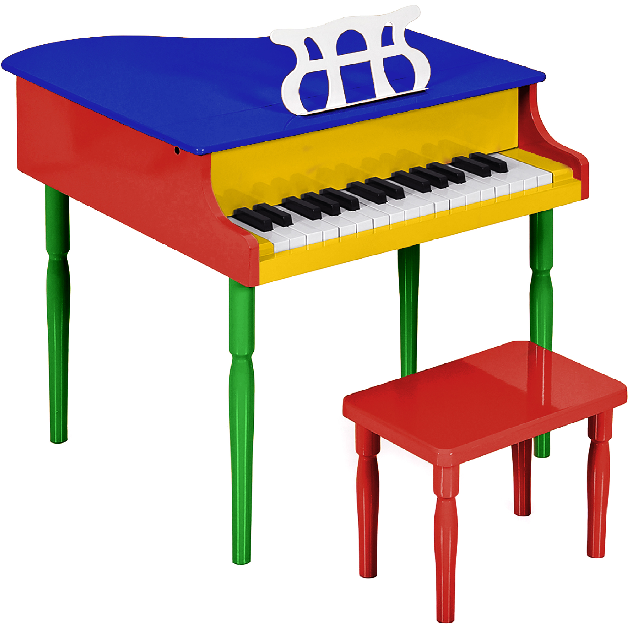 Kids Wooden 30-Key Mini Grand Piano w/ Lid, Bench, Foldable Music Rack, Song Book, Stickers - Multi-Color - Best Choice Products Online