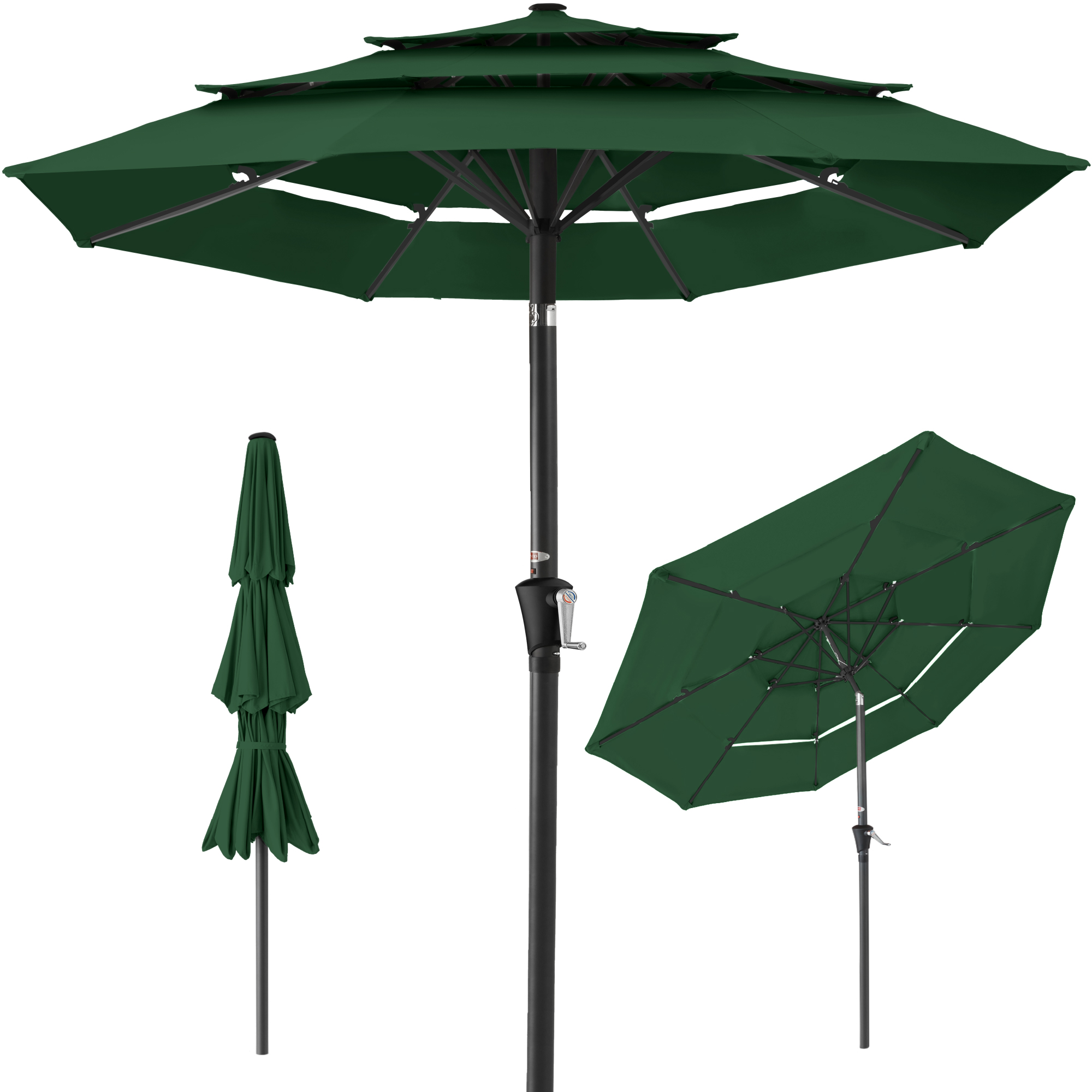 10ft 3-Tier Patio Umbrella, Market Sun Shade w/ Tilt Adjustment, Easy Crank - Green - Best Choice Products Online
