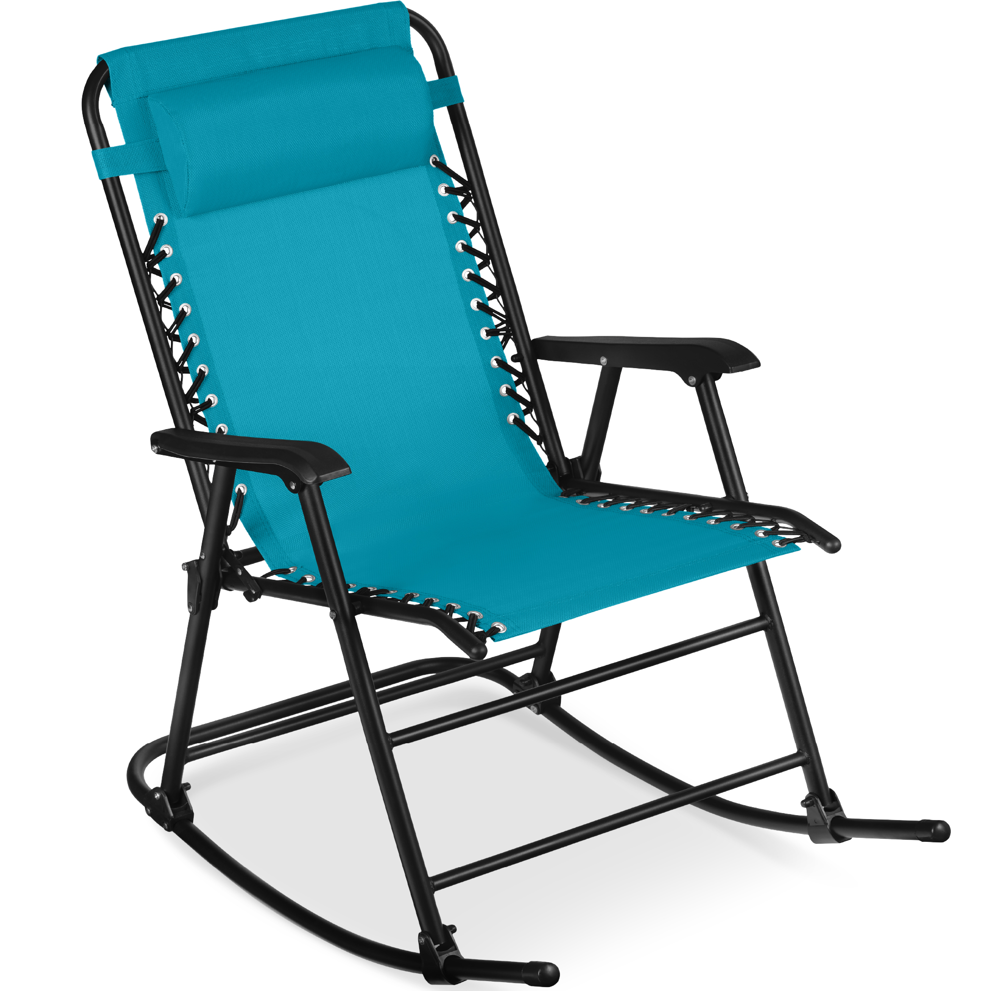Folding Outdoor Zero Gravity Rocking Lounge Chair w/ Headrest Pillow - Peacock Blue - Best Choice Products Online