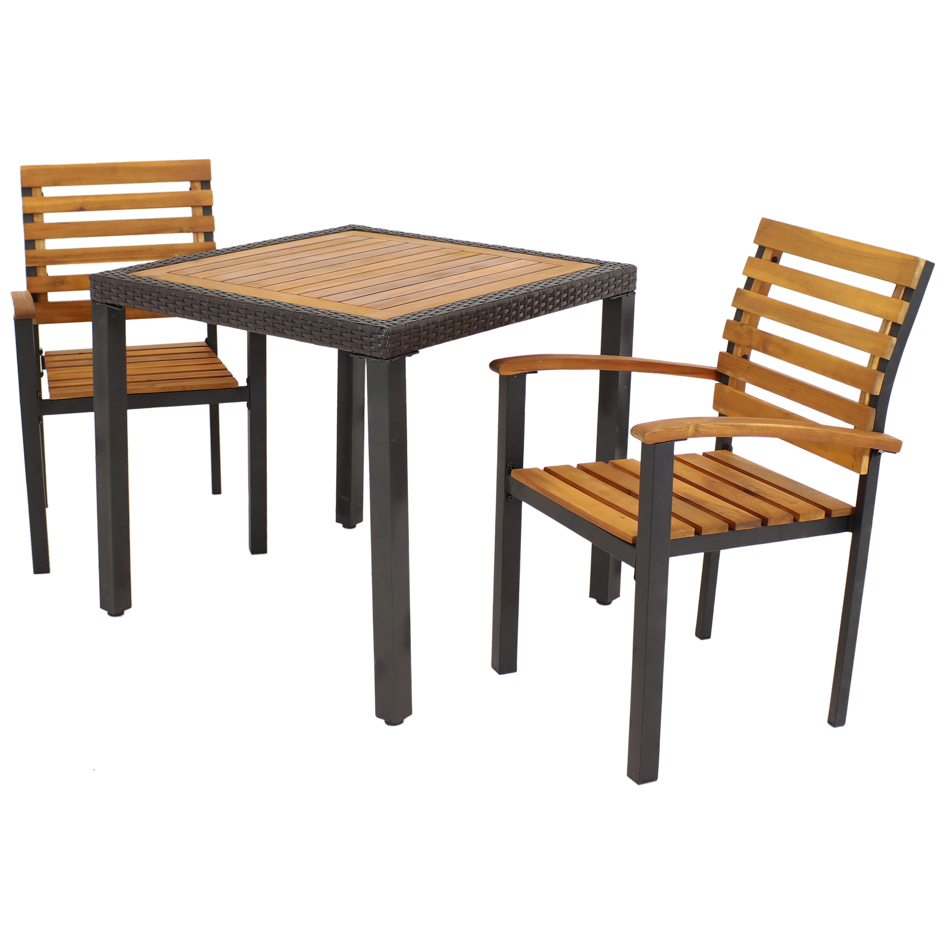 Sunnydaze Julian 3-Piece Outdoor Patio Dining Set - Acacia Wood and Resin Rattan