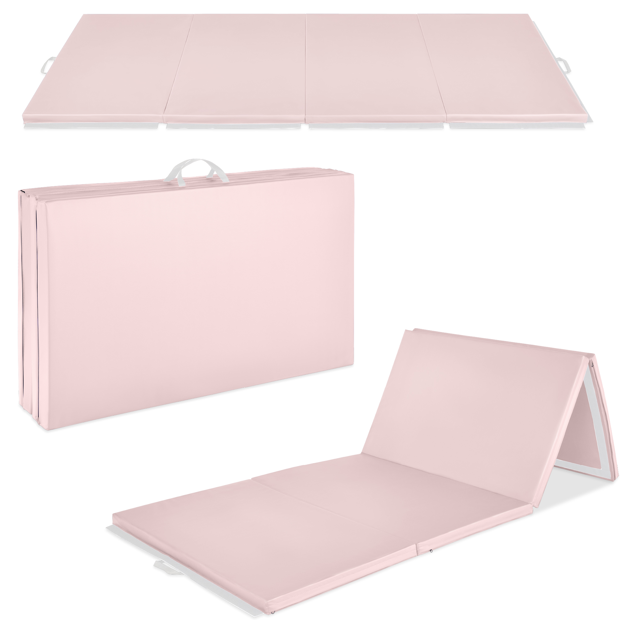 Folding Gymnastics Mat 4-Panel Exercise Workout Fitness Floor Mat w/ Handles, 10ftx4ftx2in - Smoky Quartz - Best Choice Products Online