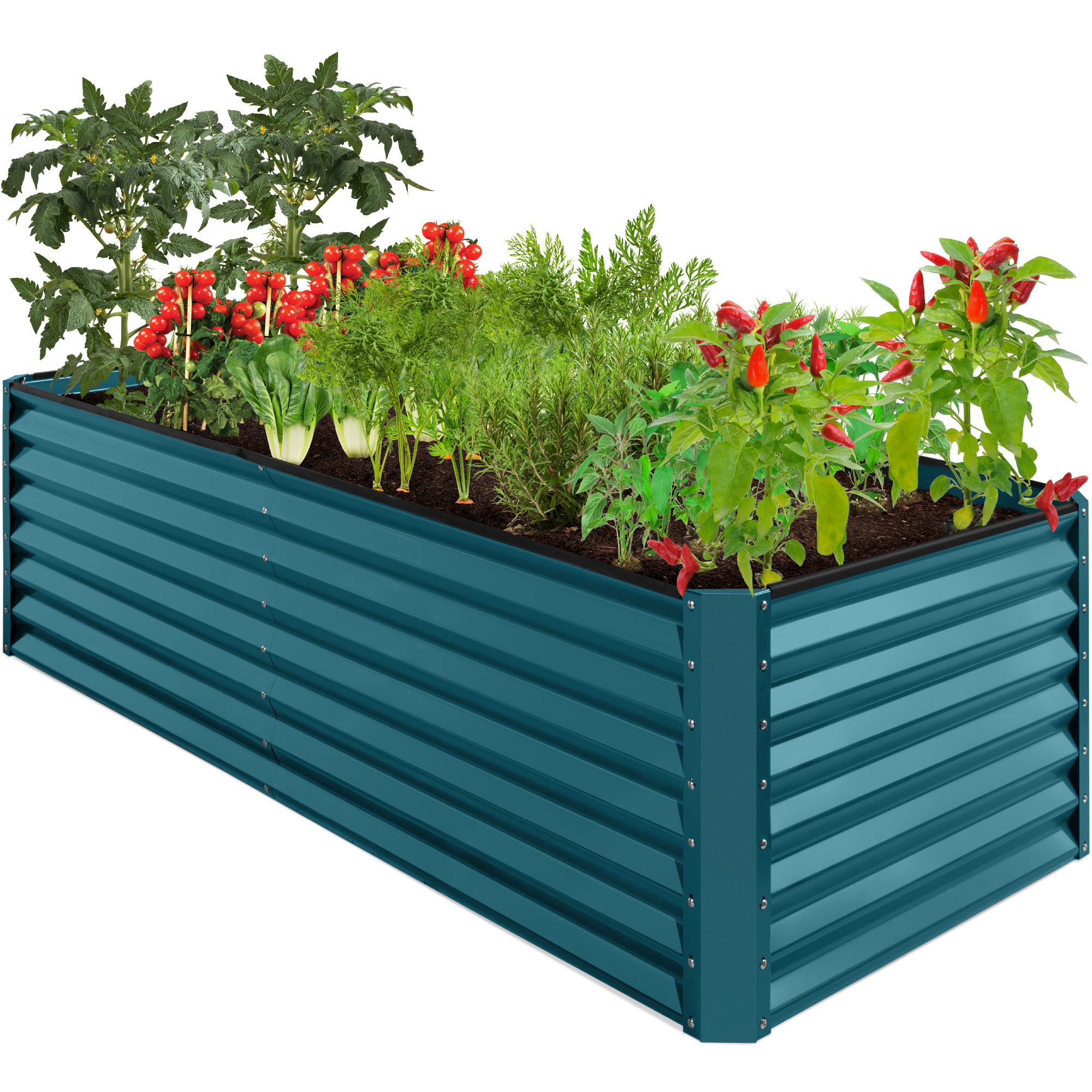 8x4x2ft Raised Metal Garden Bed 8x4x2ft Outdoor Planter Box For Vegetables, Flowers, Herbs, Succulents - Peacock Blue - Best Choice Products Online
