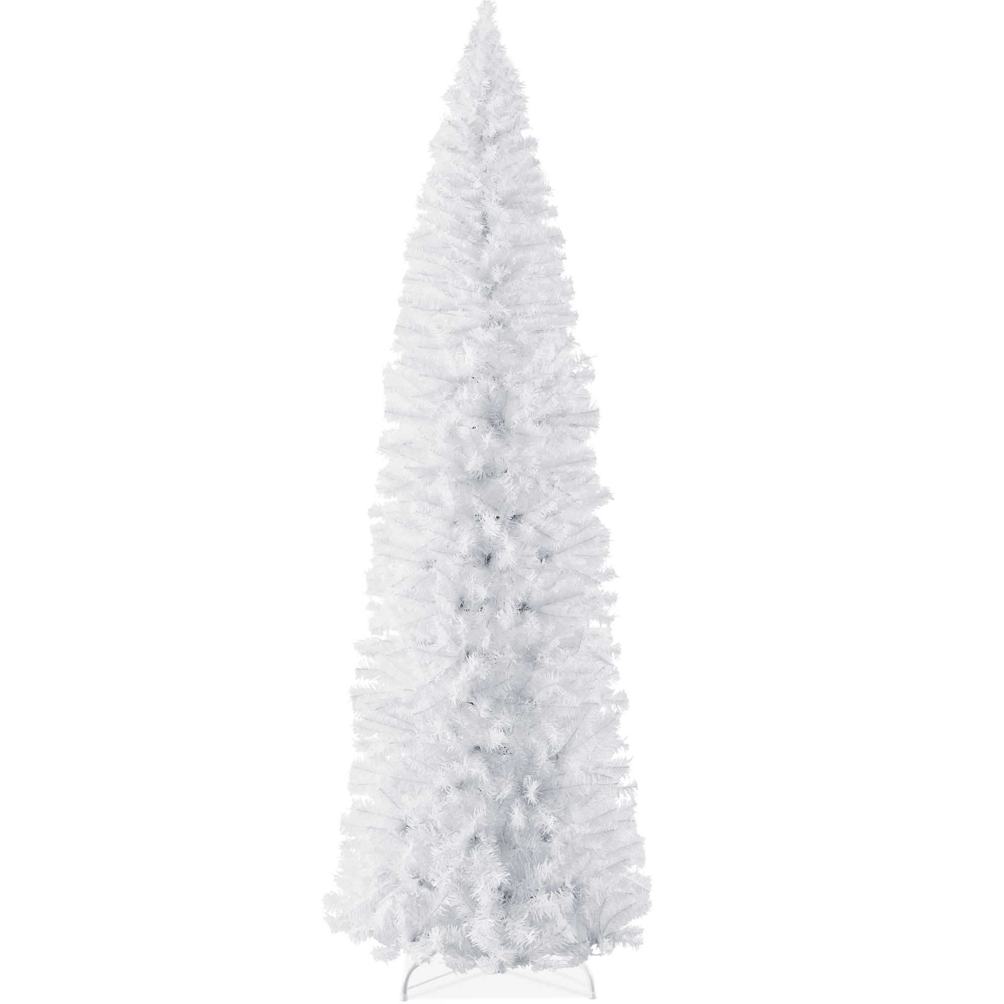 7.5ft White Artificial Holiday Christmas Pencil Tree w/ 972 Tips, Metal Base - Best Choice Products Online