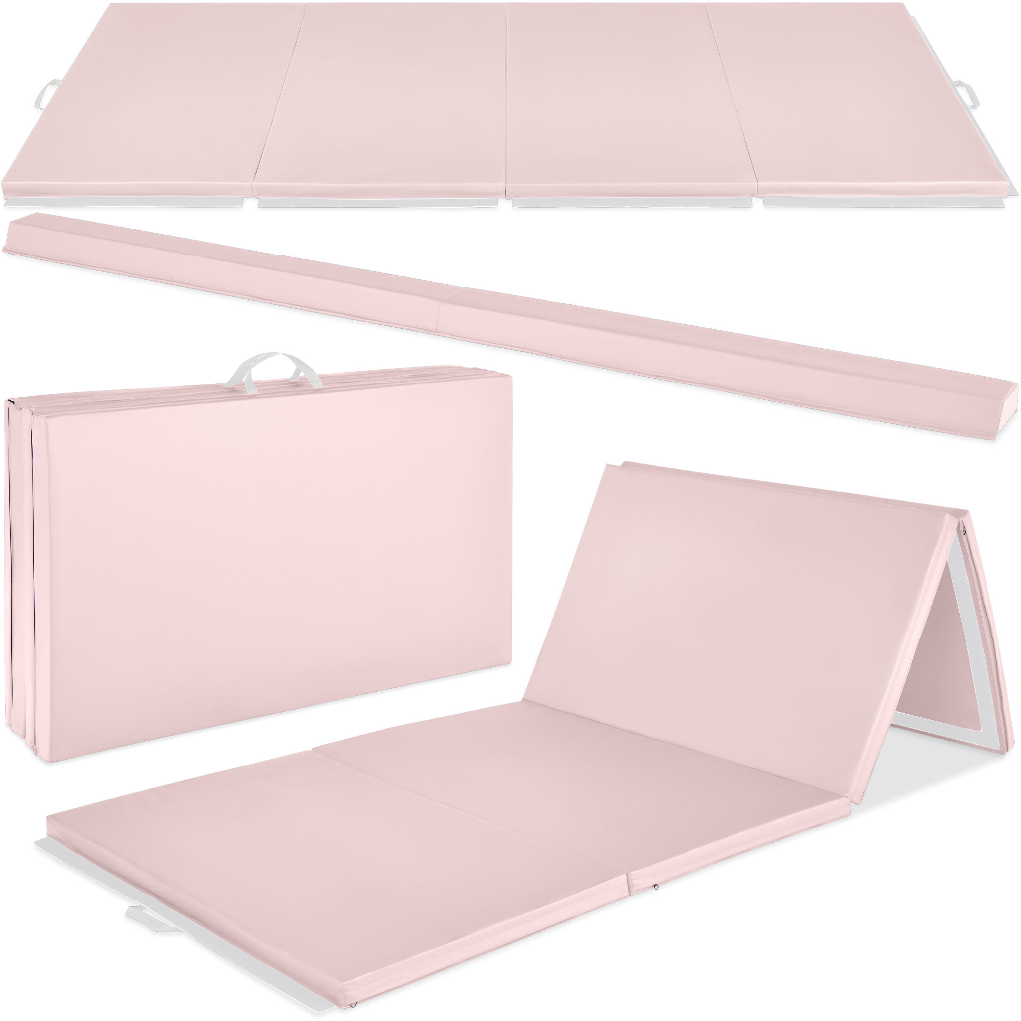 10ftx4ftx2in Folding Gym Mat 4-Panel w/ Carrying Handles & Folding Balance Beam - Smoky Quartz - Best Choice Products Online