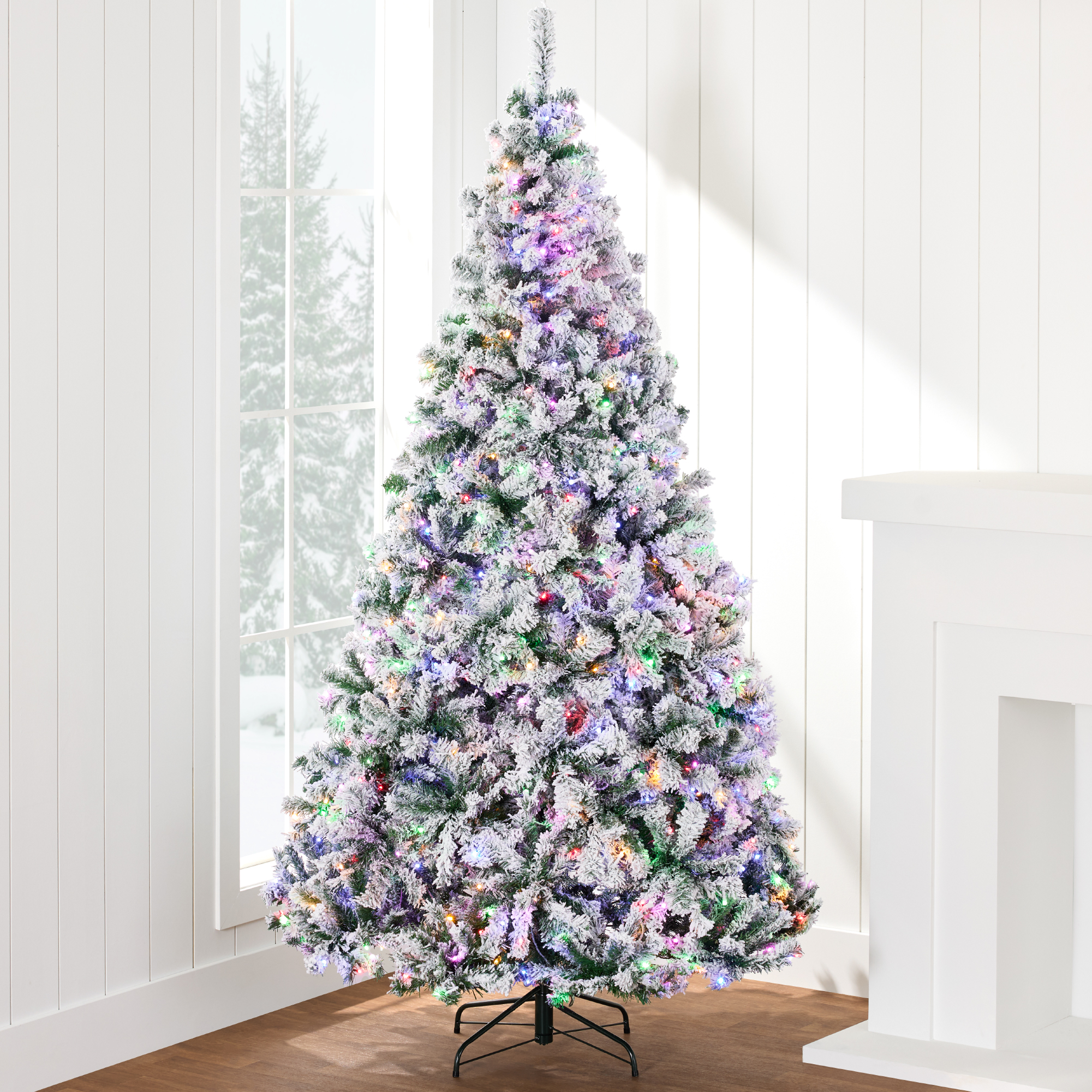 9ft Pre-Lit Snow Flocked Holiday Christmas Pine Tree w/ 900 Warm-White & Multicolored Lights - Best Choice Products Online