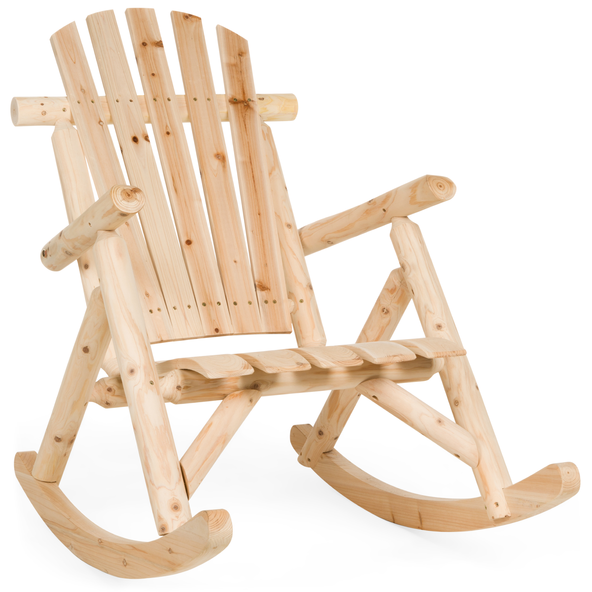 Wooden Rocking Chair, Outdoor Wood Rocker Adirondack Lounger Patio Accent Furniture - Natural Finish | Best Choice Products Online