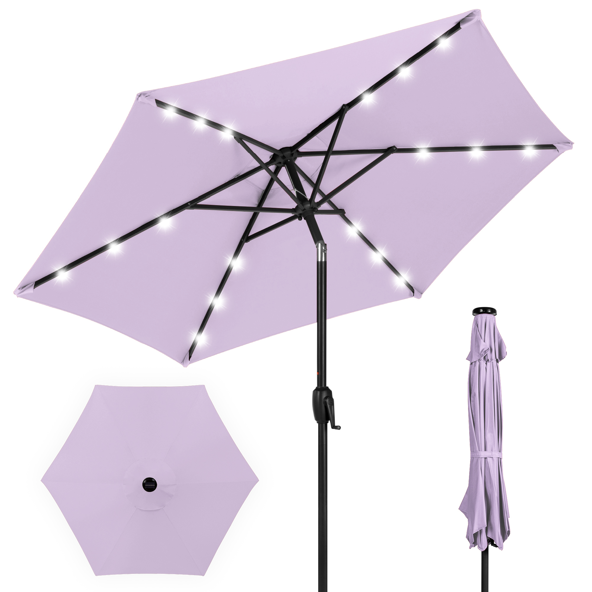 7.5ft Patio Umbrella w/ Solar LED Lights For Deck, Pool w/ Push Button Tilt & Easy Crank Lift - Lavender - Best Choice Products Online