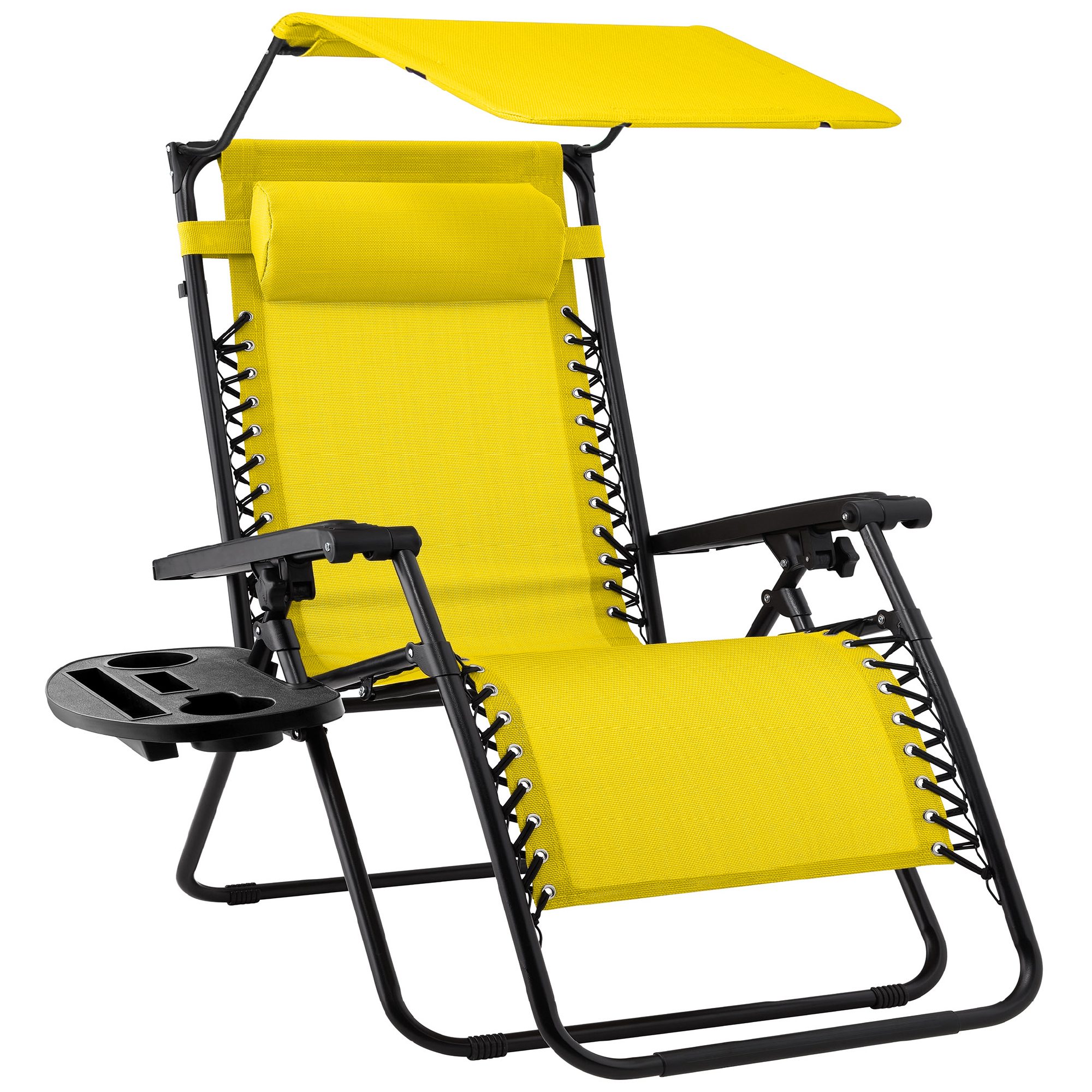 Folding Zero Gravity Chair, Patio Lounge Recliner w/ Canopy Shade, Headrest, Side Tray - Sunflower Yellow - Best Choice Products Online