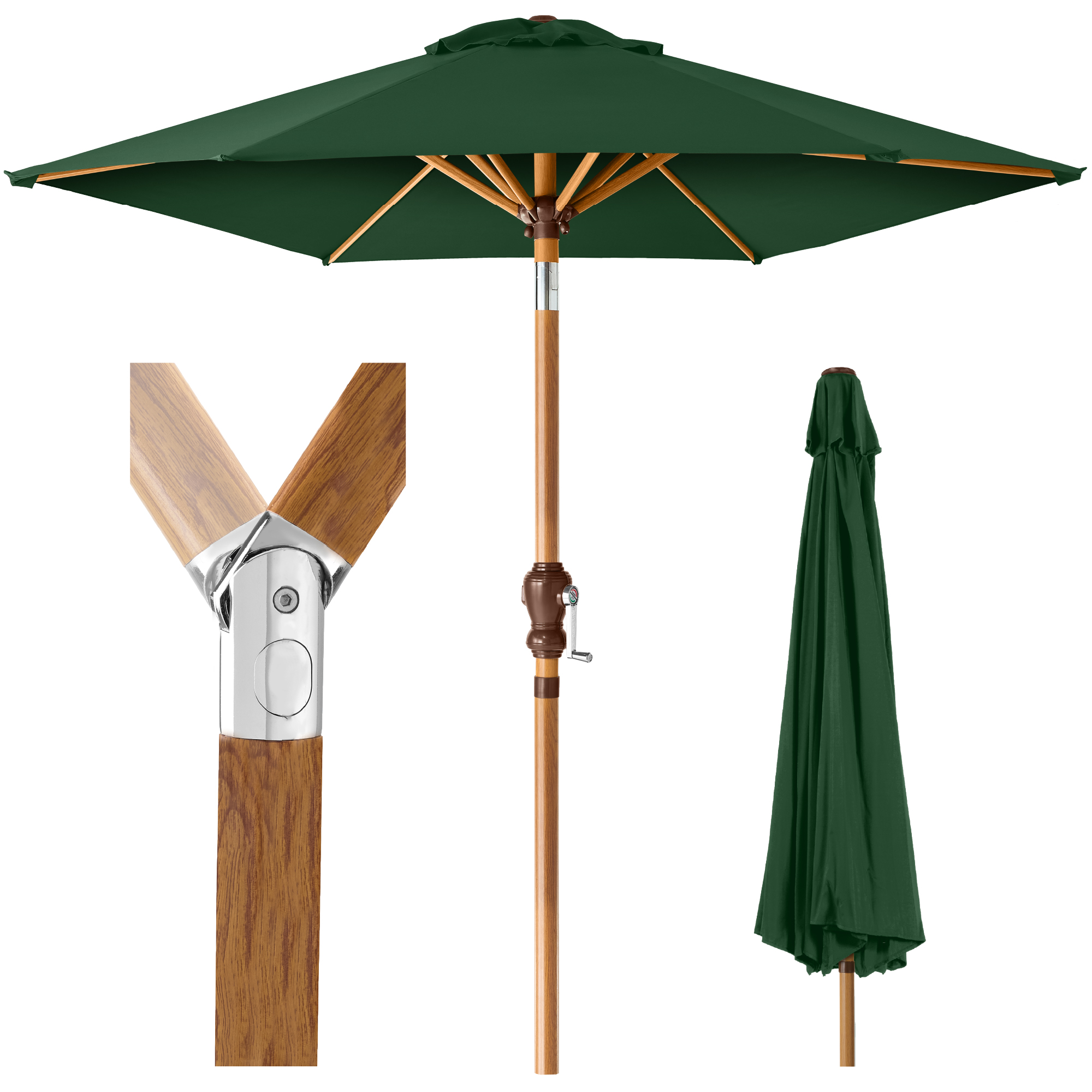 10ft Market Patio Umbrella w/ Crank, Tilt, Woodgrain Pattern Steel - Green - Best Choice Products Online