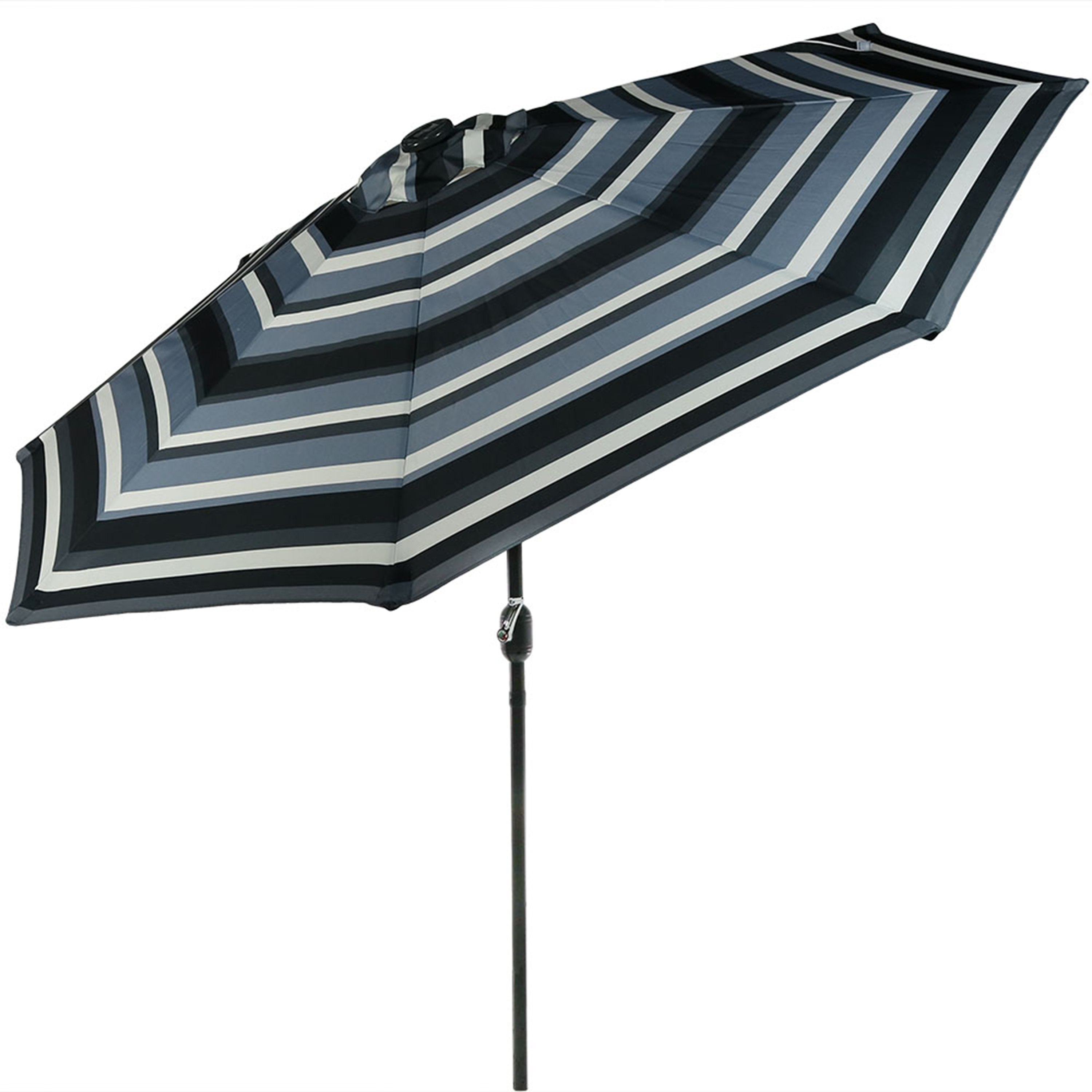 Sunnydaze Solar LED Lighted 9-Foot Aluminum Umbrella with Tilt & Crank, Catalina Beach Stripe