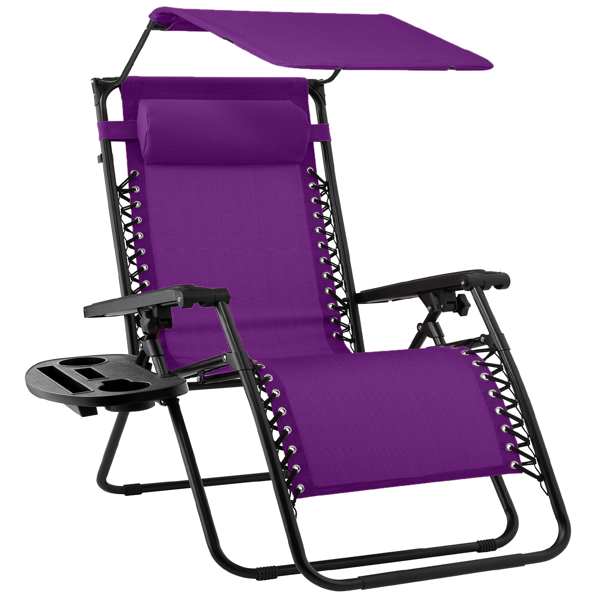 Folding Zero Gravity Chair, Patio Lounge Recliner w/ Canopy Shade, Headrest, Side Tray - Amethyst Purple - Best Choice Products Online