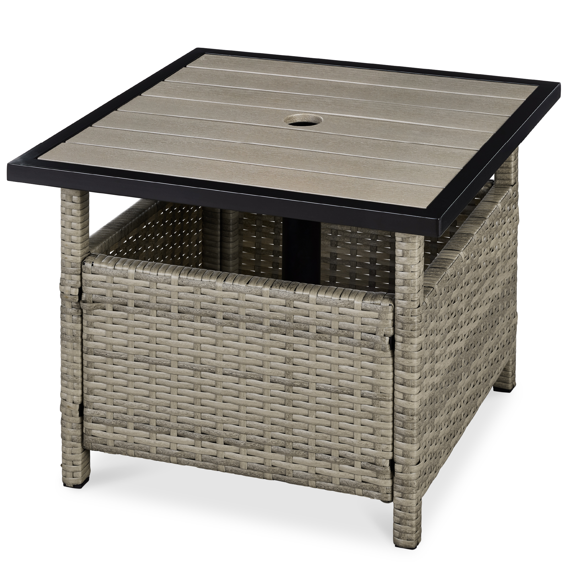 Wicker Rattan Side Table For Outdoor Patio, Garden, Pool, Deck w/ Umbrella Hole - Taupe - Best Choice Products Online