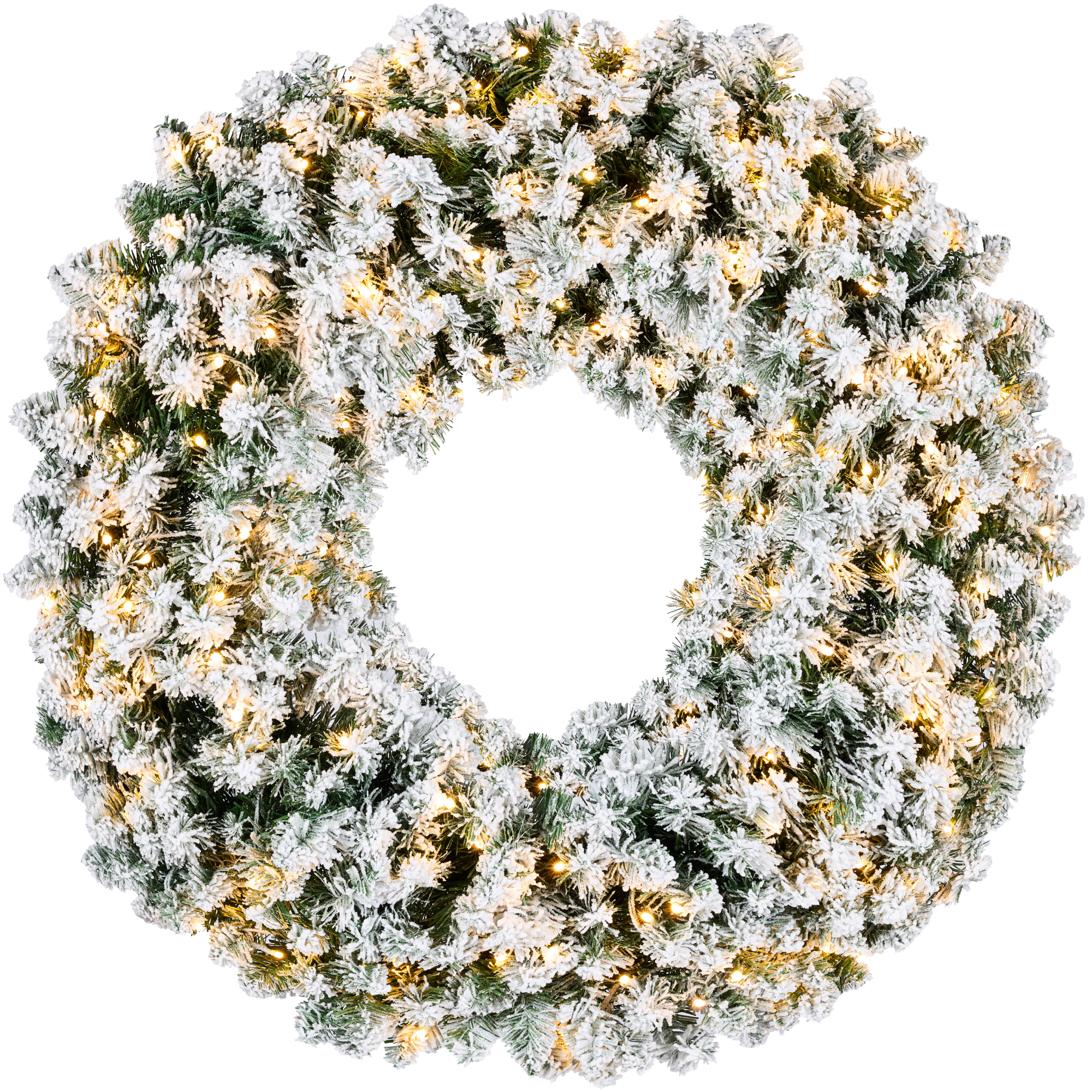 60in Artificial Pre-Lit Flocked Fir Christmas Wreath Decoration w/ 300 LED 2-in-1 Lights, 930 Tips - Best Choice Products Online