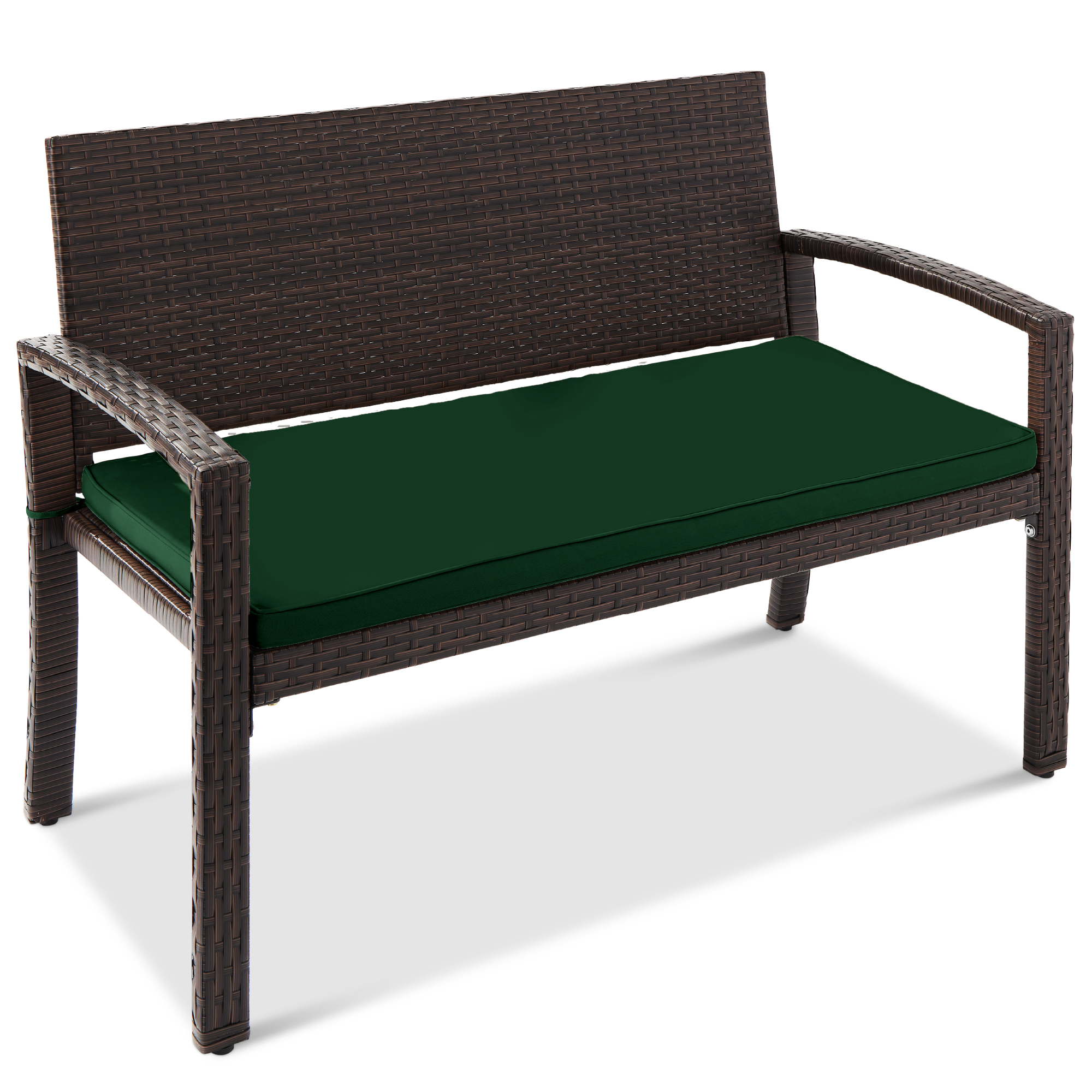 2-Person Wicker Bench, Outdoor Patio Garden Porch Furniture w/ 700lb Capacity, Cushion - Green/Brown - Best Choice Products Online