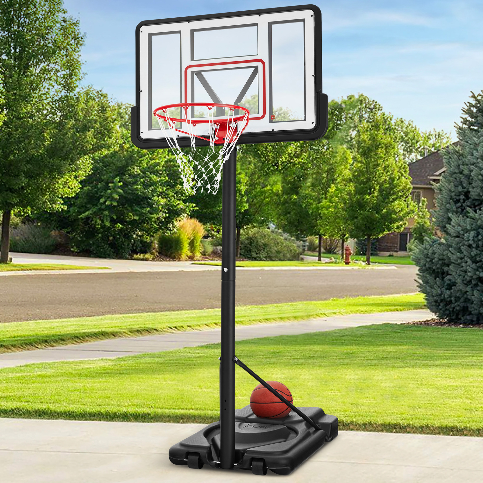 Regulation-Size Adjustable Basketball Hoop, Portable Sport System w/ Fillable Base, 2 Wheels - Clear - Best Choice Products Online