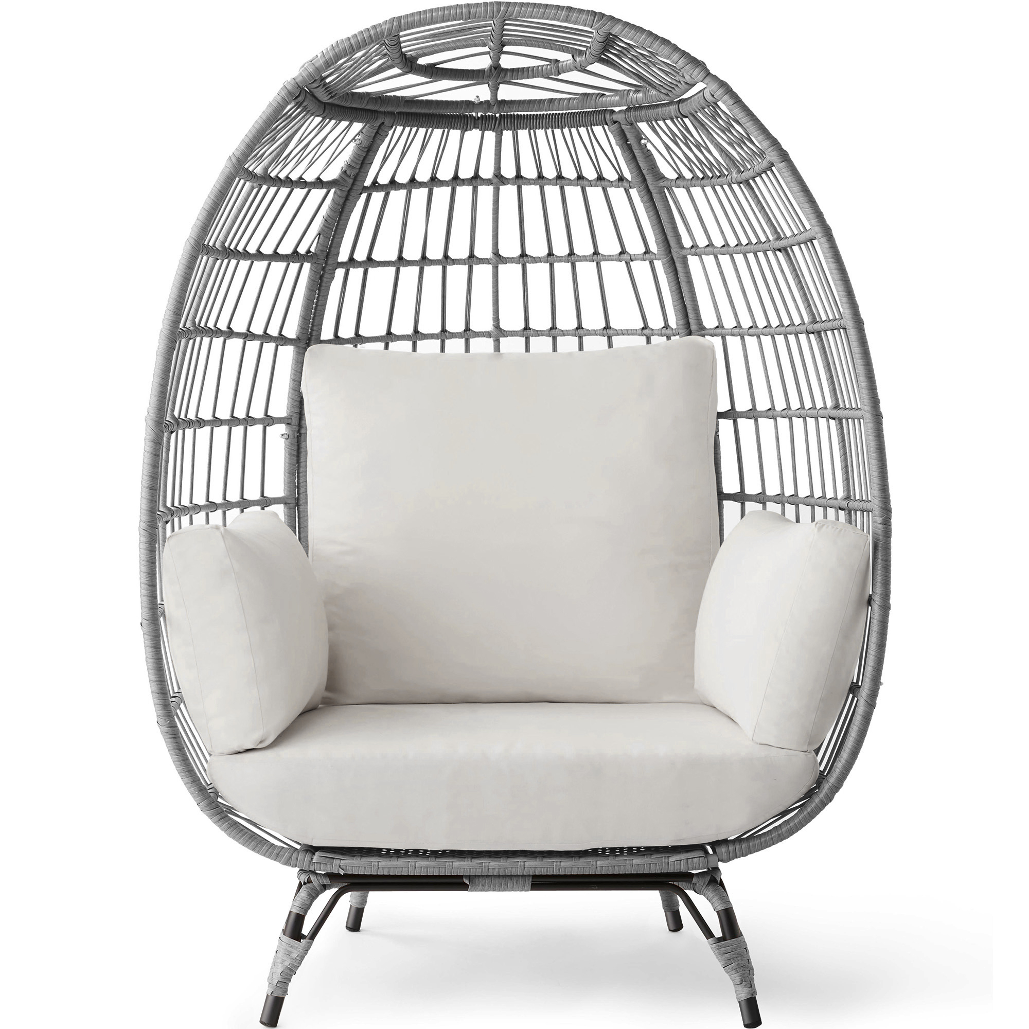 Wicker Egg Chair Oversized Indoor Outdoor Patio Lounger w/ Steel Frame, 440lb Capacity - Gray/White Sand - Best Choice Products Online