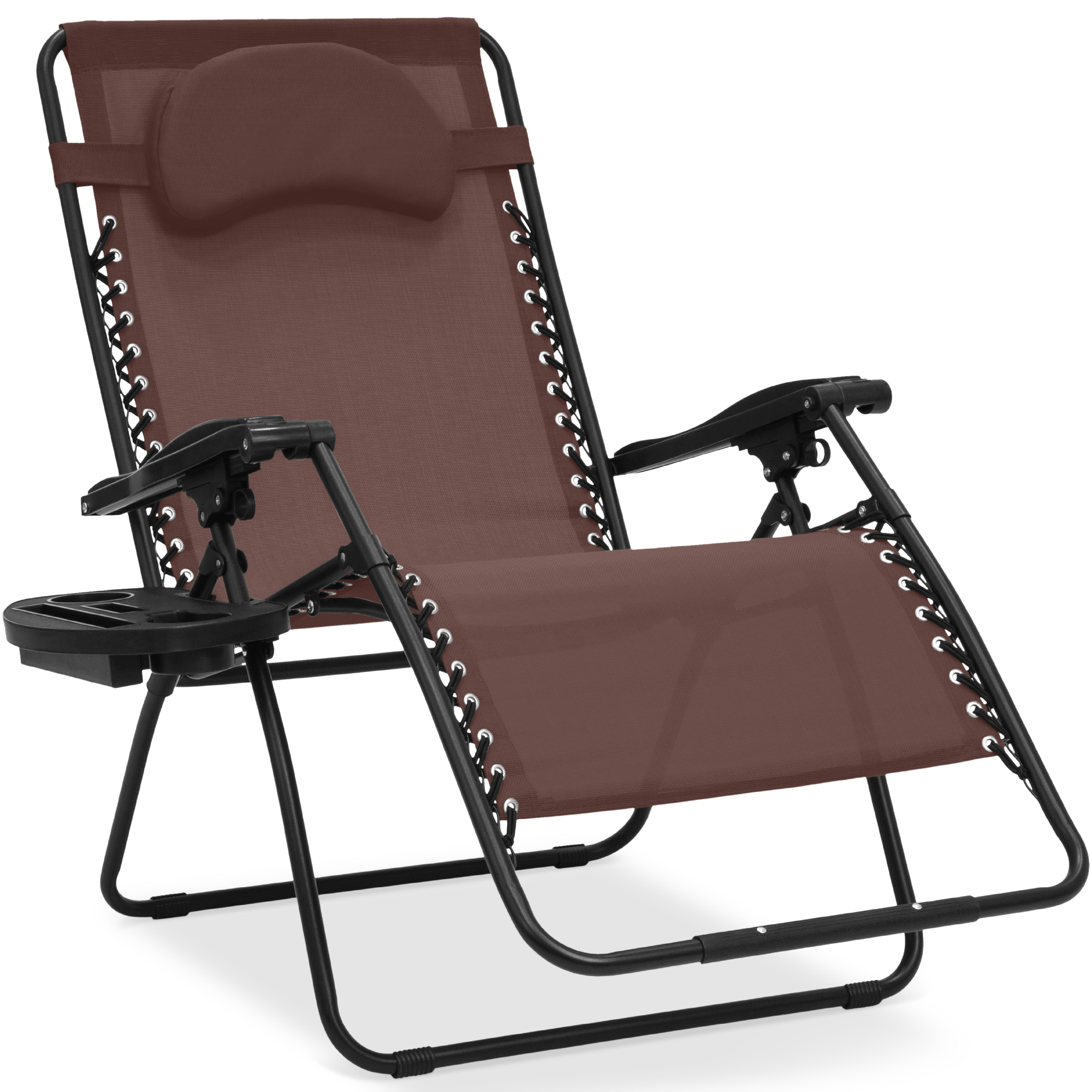 Oversized Zero Gravity Chair w/ Pillow, Cupholder, Folding Outdoor Lounge Recliner For Patio & Pool - Brown - Best Choice Products Online
