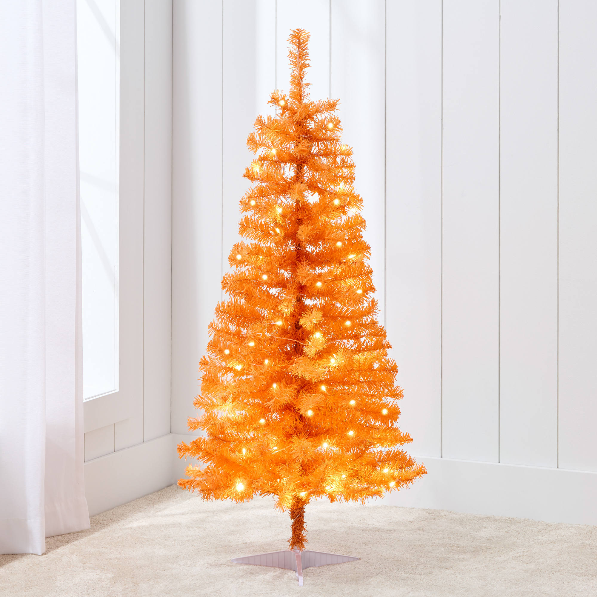 4ft Pre-Lit Orange Tinsel Christmas Tree, Artificial Tree Holiday Decor w/ LED Lights - Best Choice Products Online