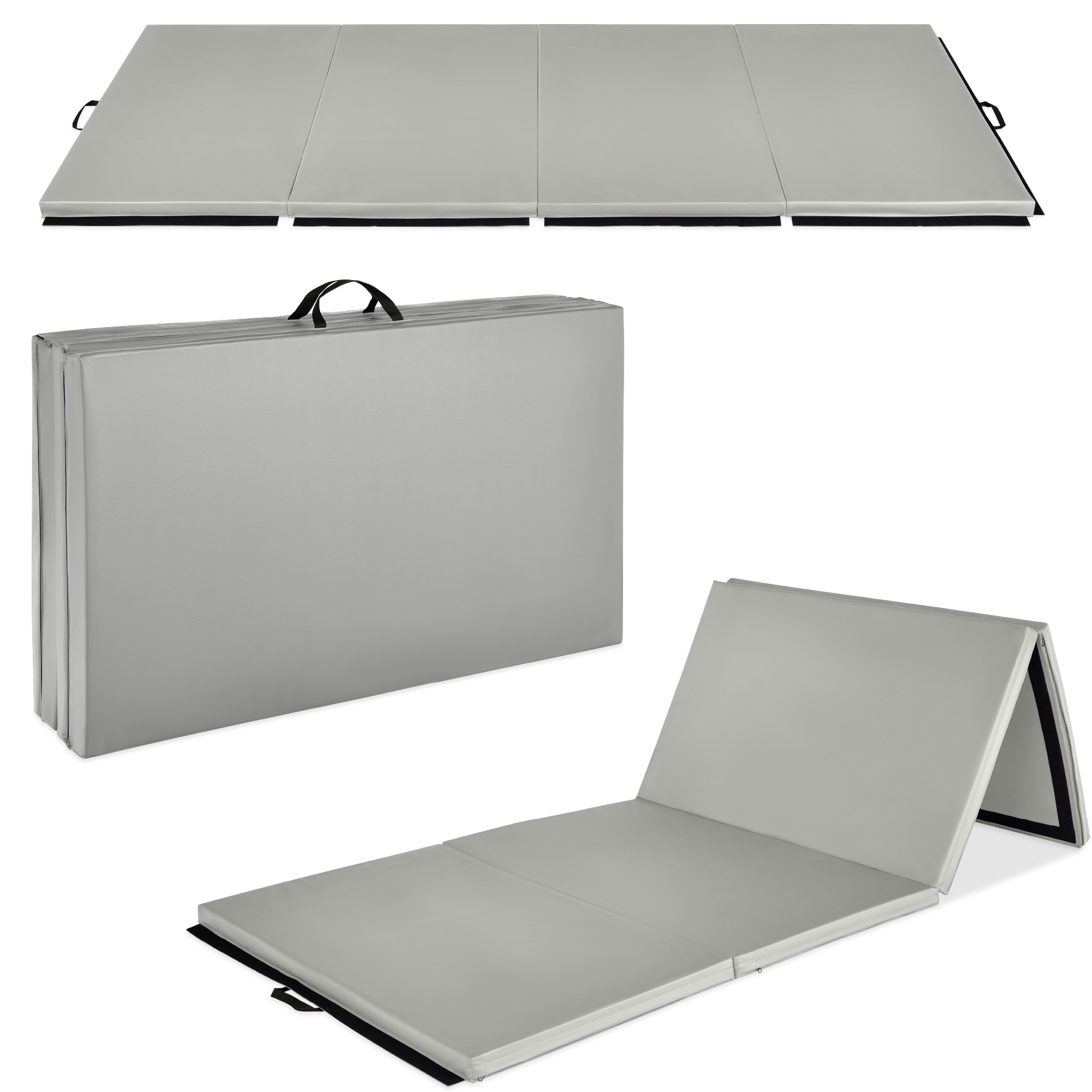 Folding Gymnastics Mat 4-Panel Exercise Workout Fitness Floor Mat w/ Handles, 10ftx4ftx2in - Gray - Best Choice Products Online