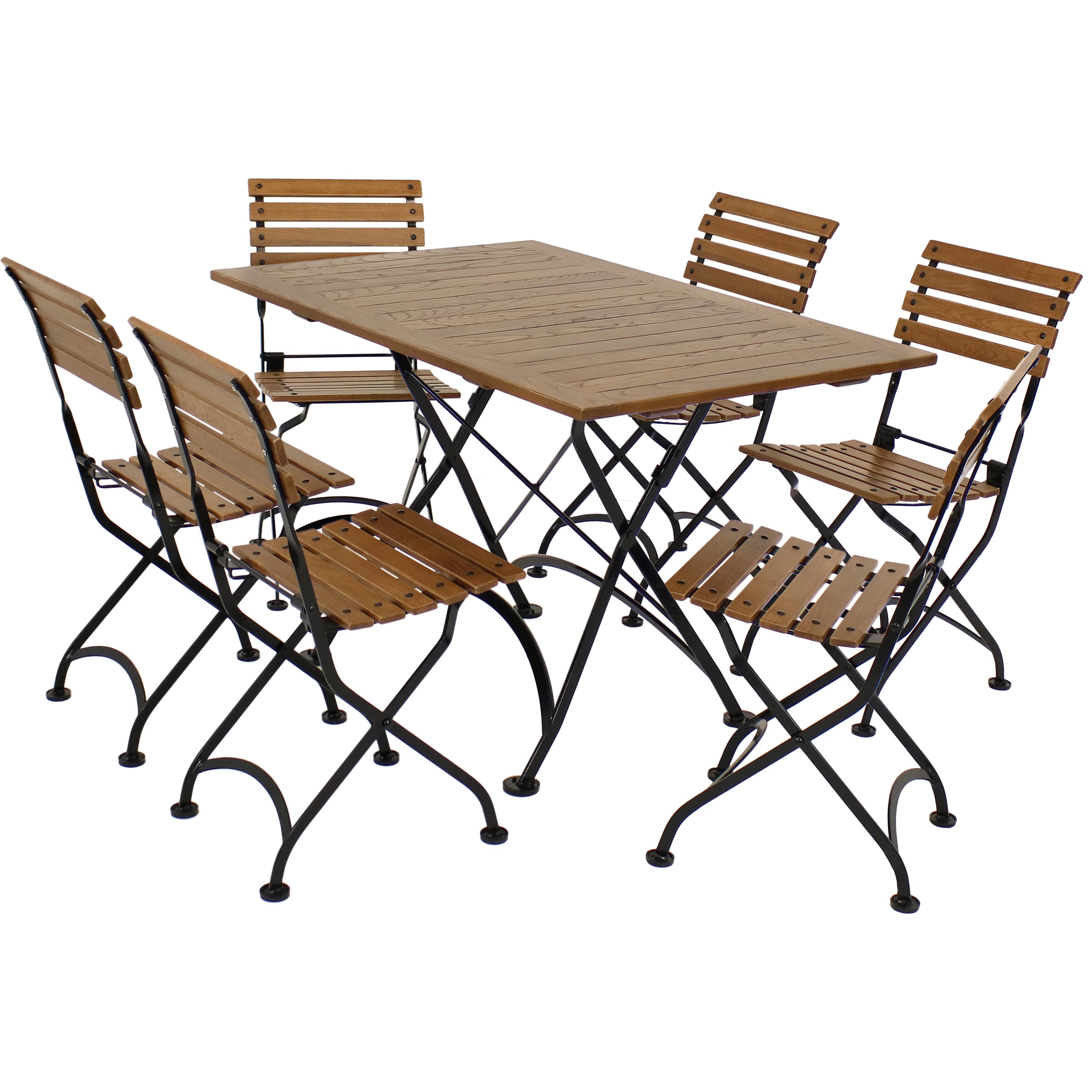 Sunnydaze Essential European Chestnut Wood 7-Piece Folding Table and Chairs Set