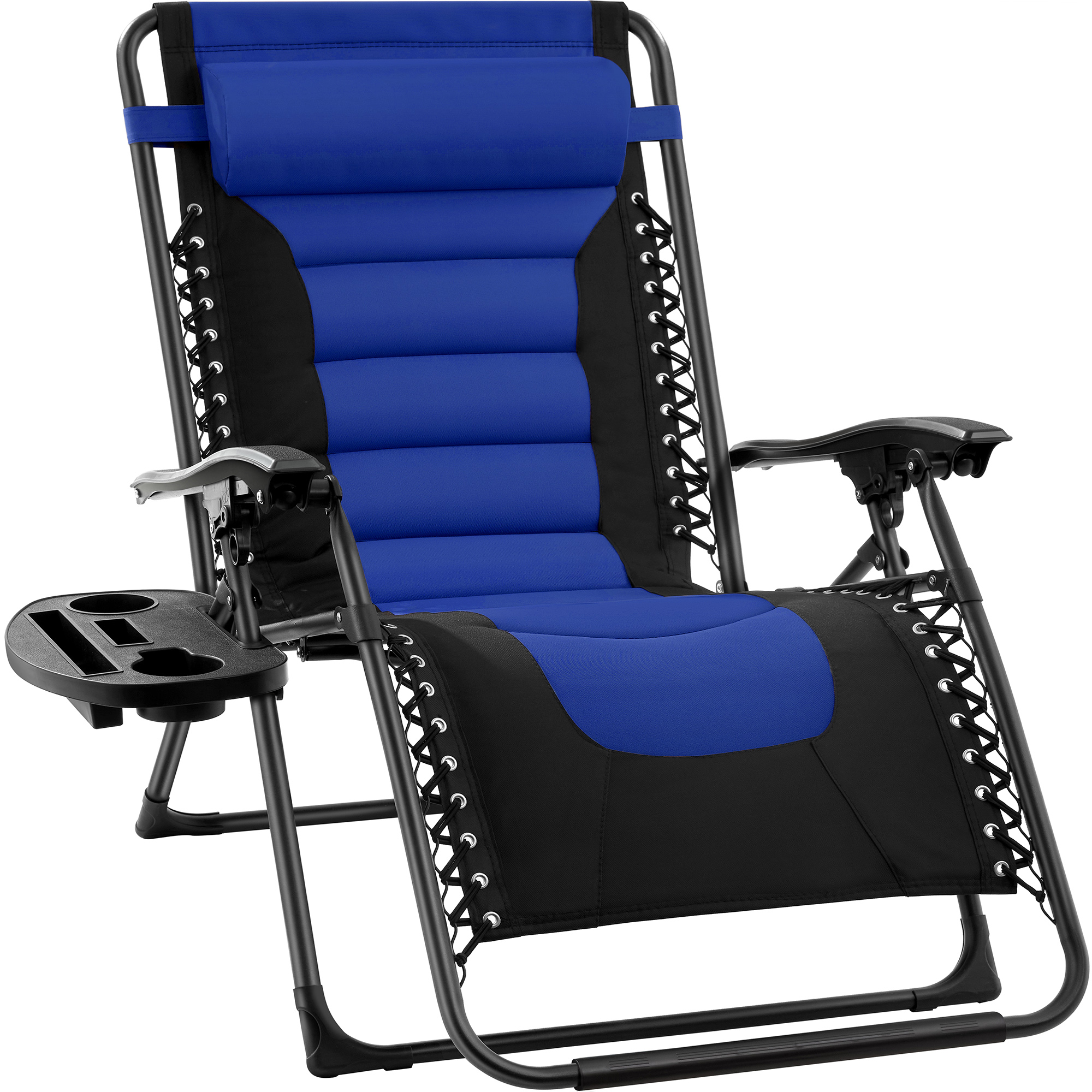 Oversized Padded Zero Gravity Chair, Folding Outdoor Patio Recliner w/ Headrest, Side Tray - Blue - Best Choice Products Online