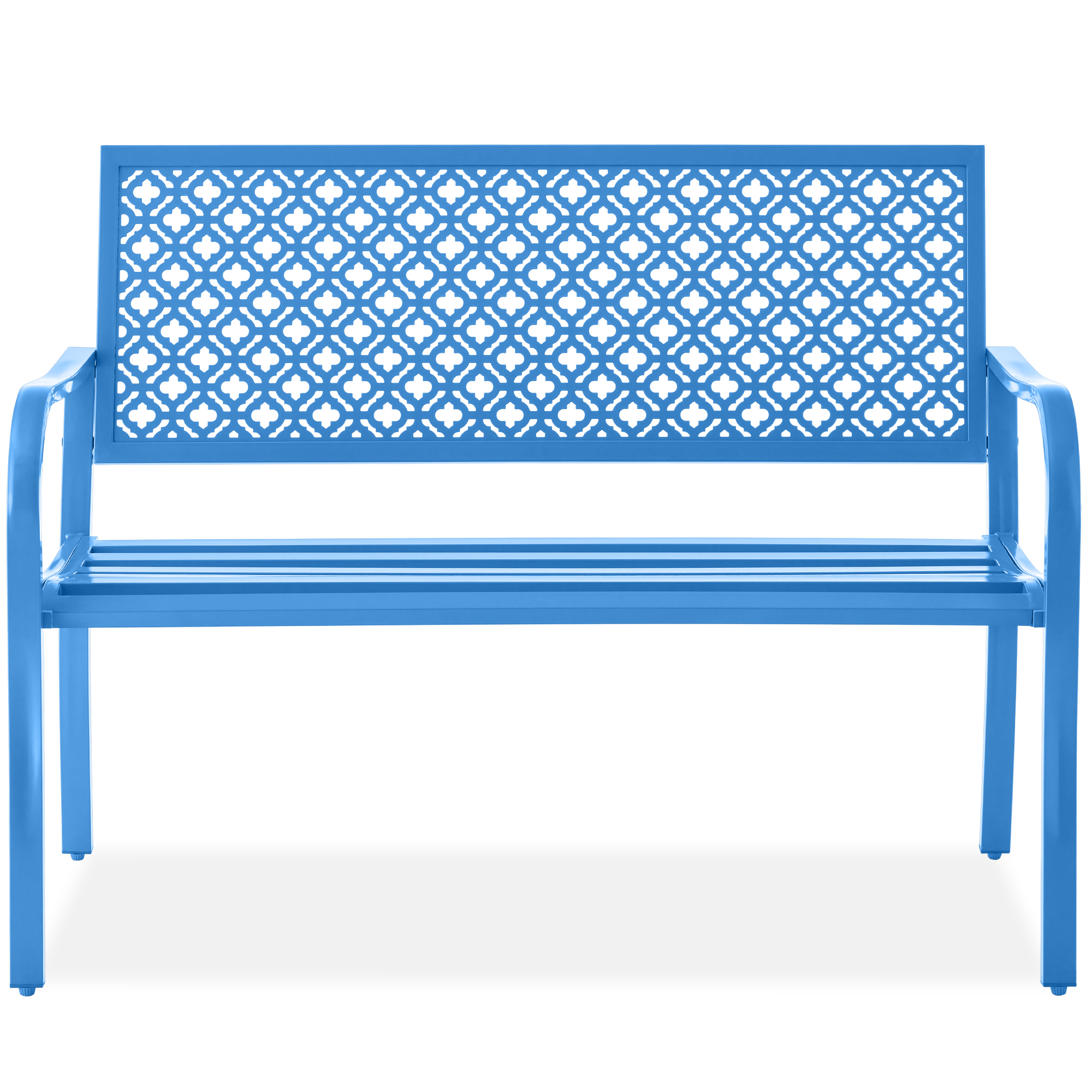 Indoor Outdoor Steel Garden Patio Porch Bench Furniture w/ Geometric Backrest, 790lb Capacity - Ocean Blue - Best Choice Products Online