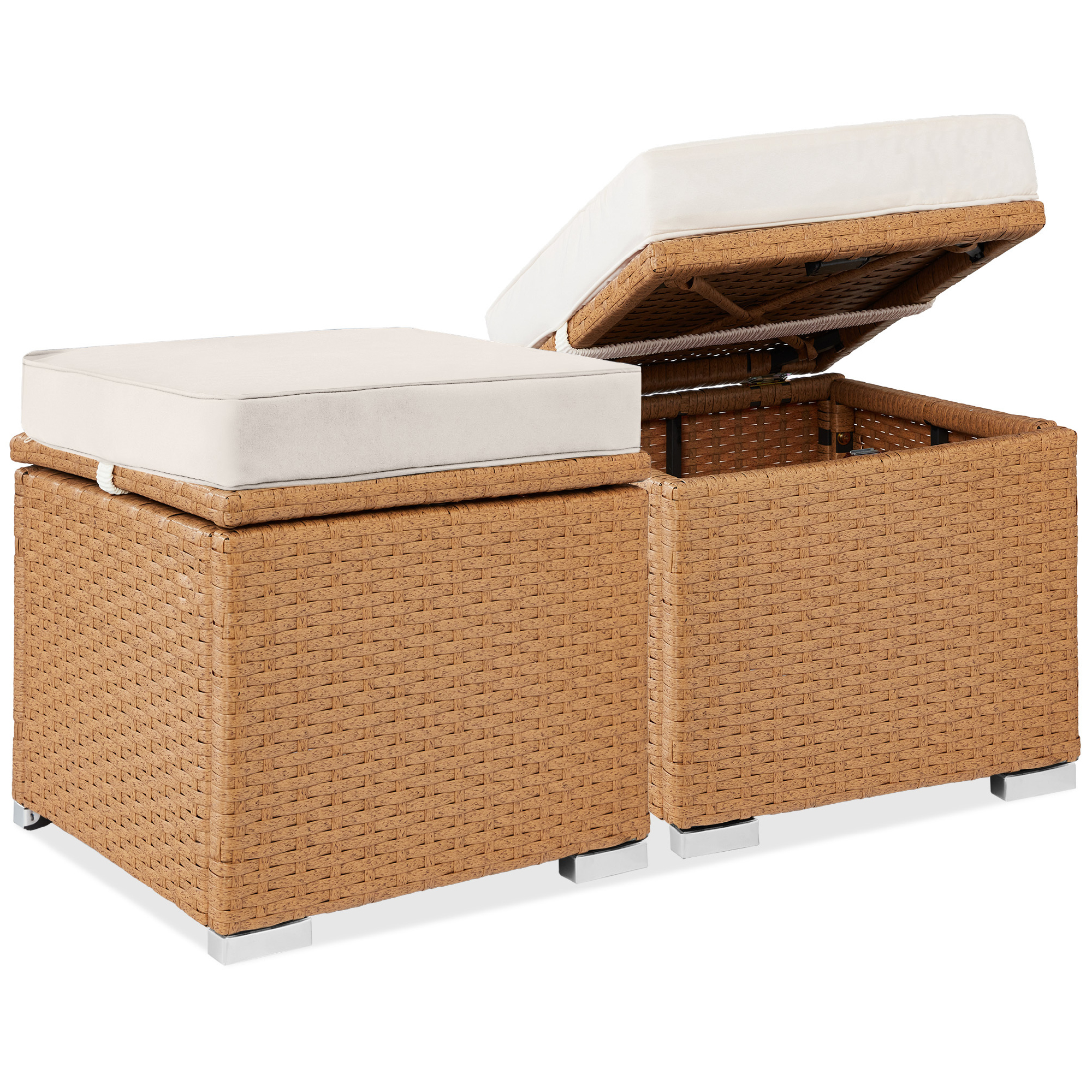 2 Wicker Ottomans, Multipurpose Storage Furniture w/ Removable Cushions, Steel Frame - Natural/Ivory - Best Choice Products Online