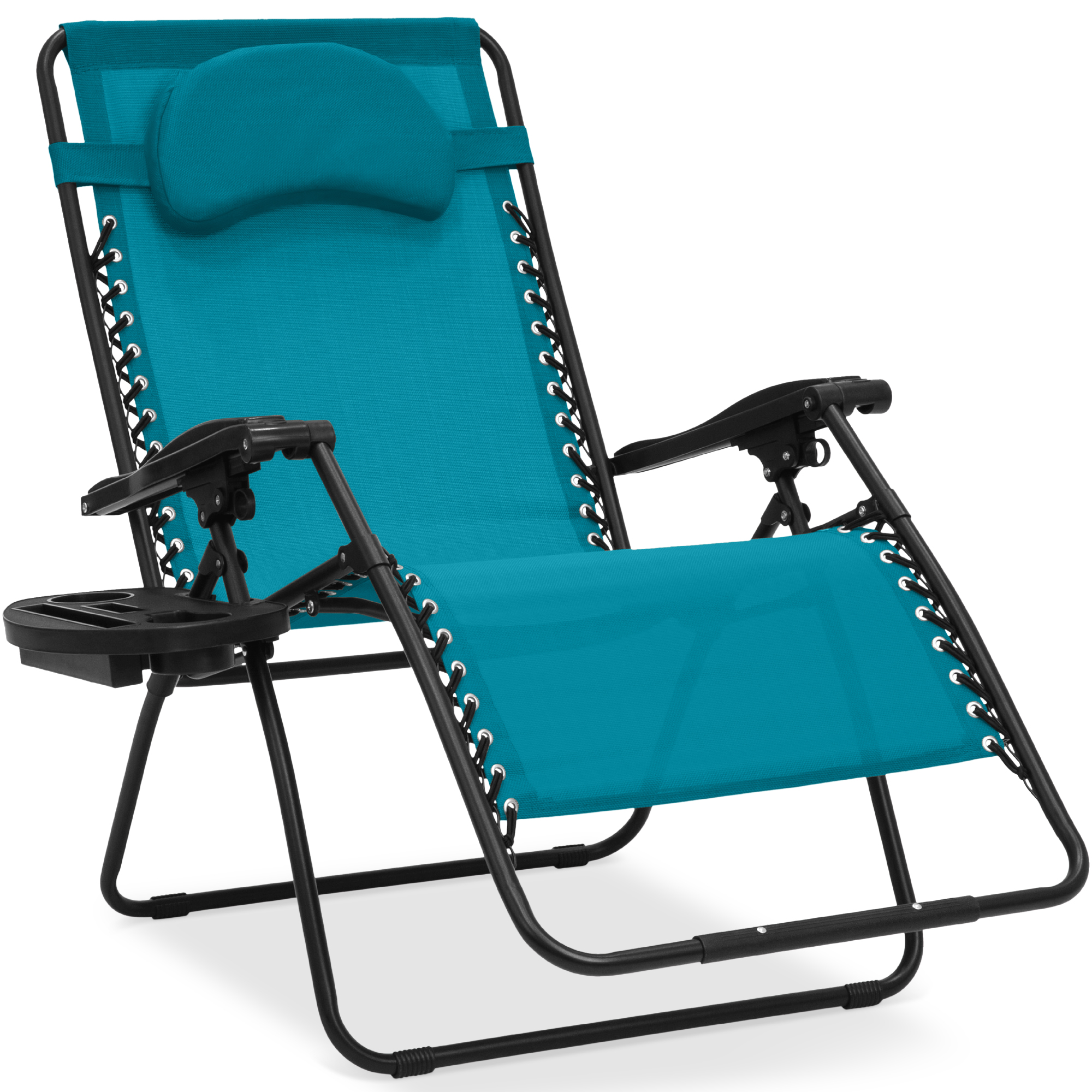 Oversized Zero Gravity Chair w/ Pillow, Cupholder, Folding Outdoor Lounge Recliner For Patio & Pool - Peacock Blue - Best Choice Products Online