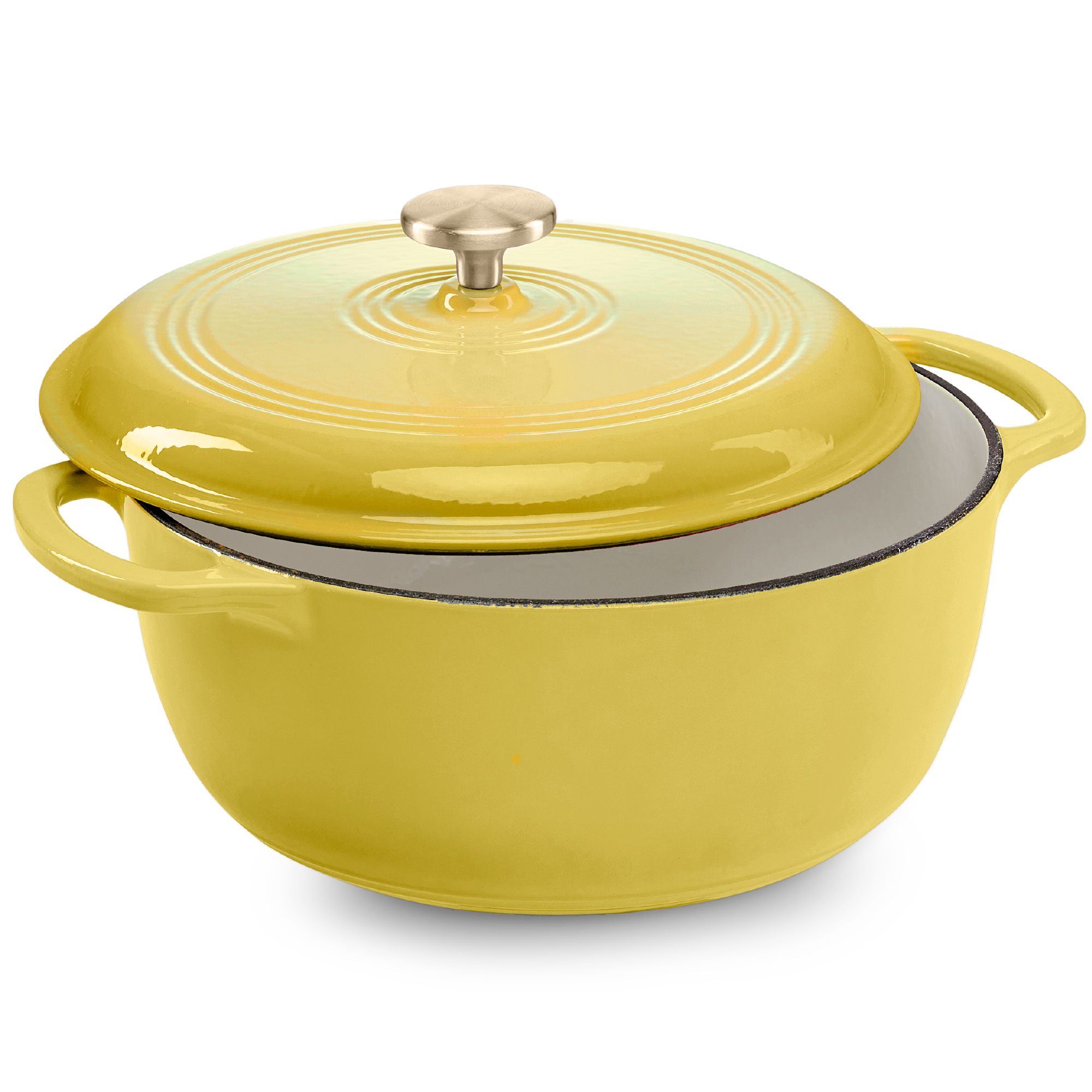 6qt Cast-Iron Dutch Oven, Heavy-Duty Kitchenware w/ Enamel, Side Handles - Lemon Meringue - Best Choice Products Online
