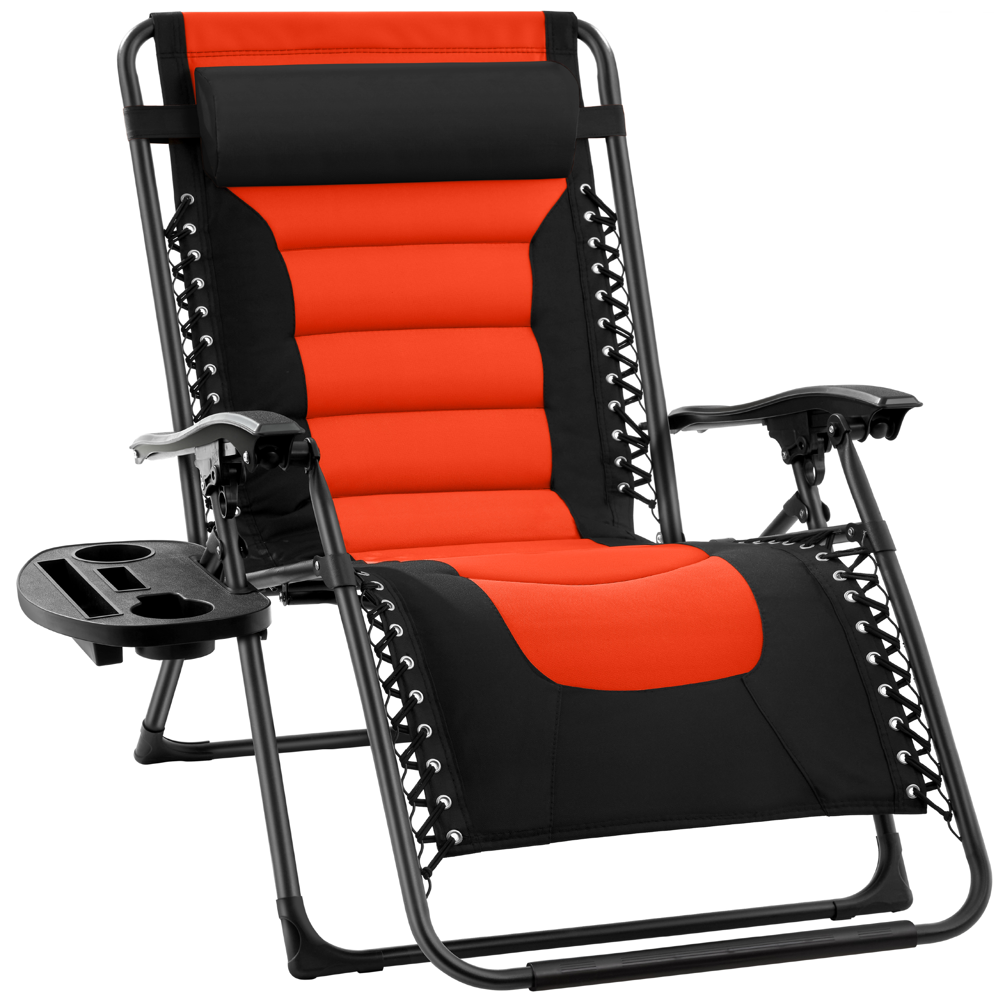 Oversized Padded Zero Gravity Chair, Folding Outdoor Patio Recliner w/ Side Tray - Black/Orange - Best Choice Products Online