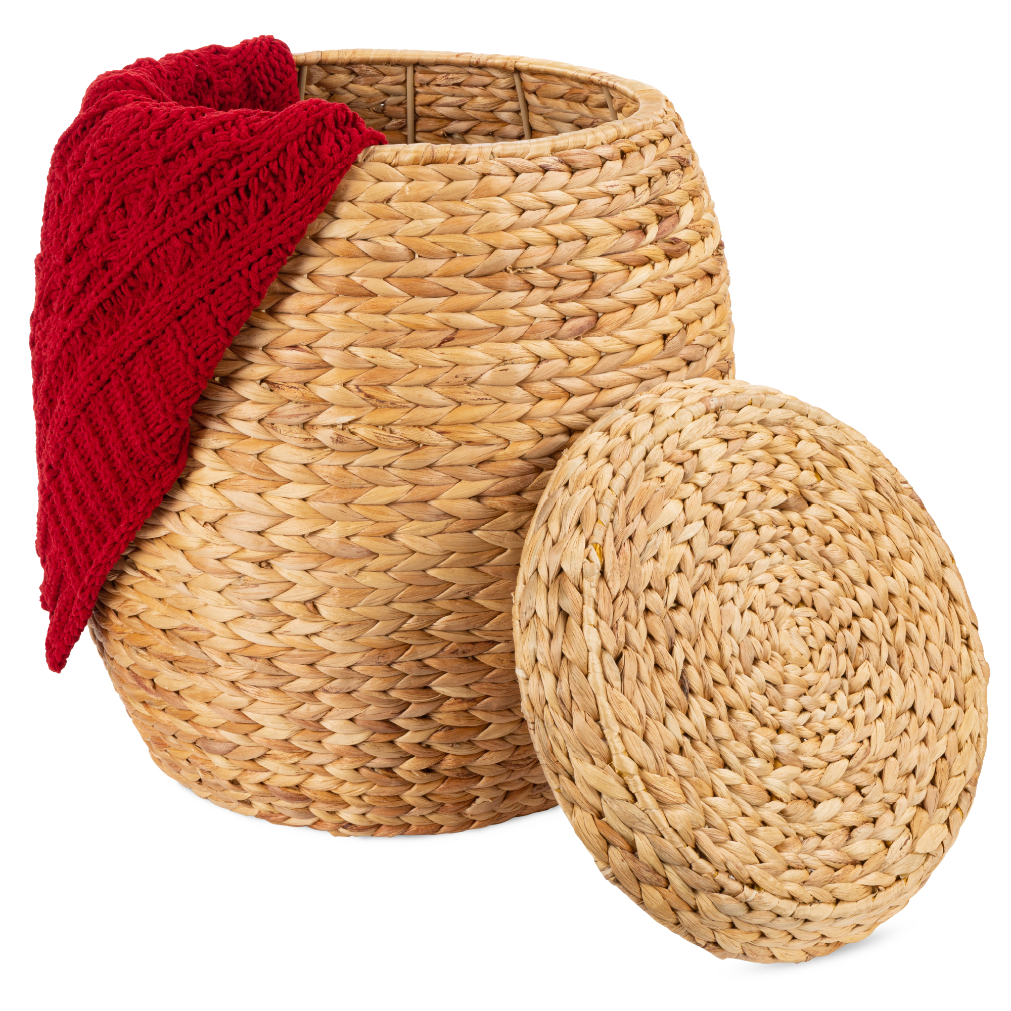 Vintage Multipurpose Hyacinth Storage Organizer Tote Basket w/ Lid - Natural - Best Choice Products Online