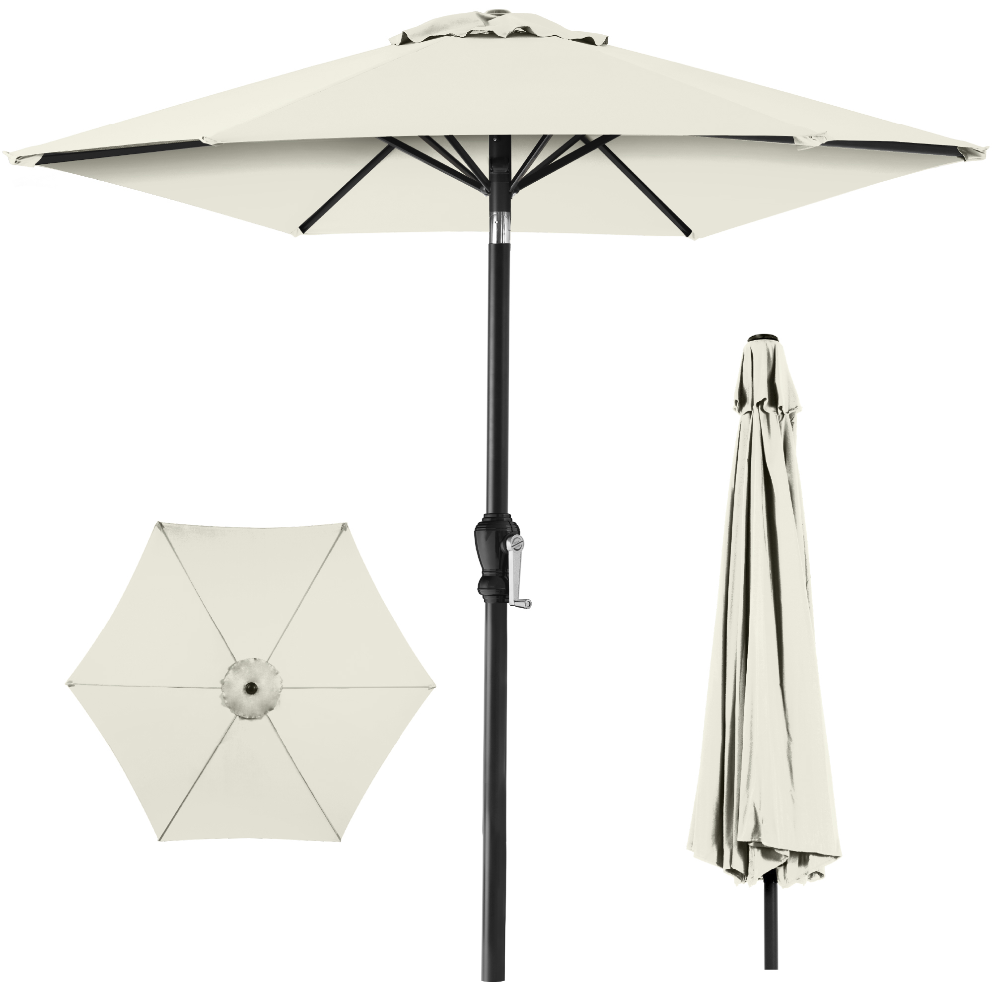 10ft Outdoor Steel Market Patio Umbrella w/ Crank, Tilt Push Button, 6 Ribs - Ivory - Best Choice Products Online