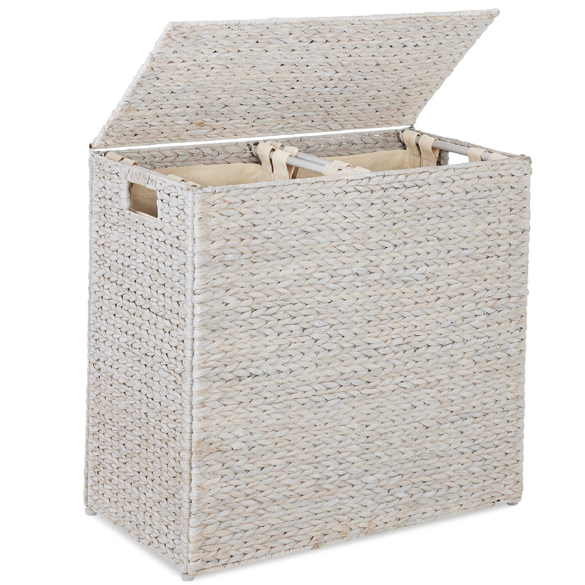 Large Double Laundry Hamper Basket w/ 2 Liner Bags, Handles, Natural Woven Water Hyacinth - White - Best Choice Products Online