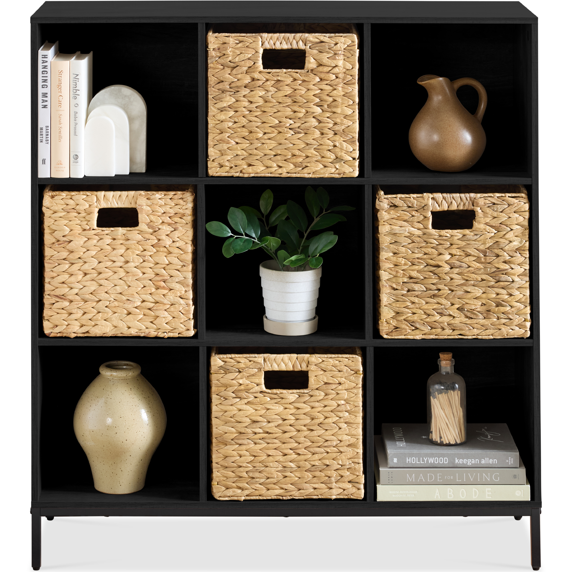 Best Choice Products Elevated 9-Cube Storage Organizer, 11in Shelf, Bookcase, Display Shelf, w/ Metal Legs  Black - Black