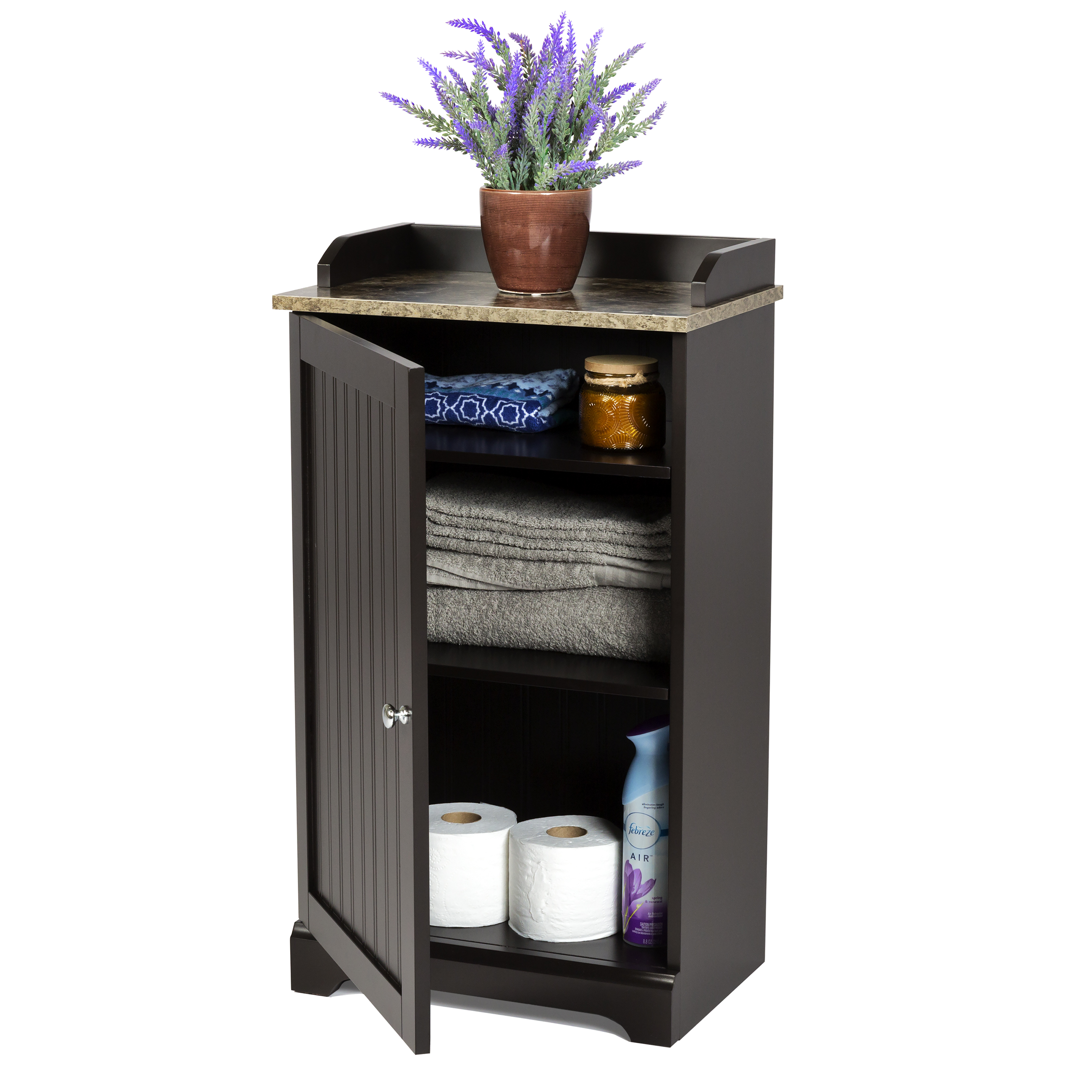 Bathroom Floor Storage Organizer Cabinet w/ 3 Shelves, Modern Contemporary Design, Versatile Door - Espresso | Best Choice Products Online