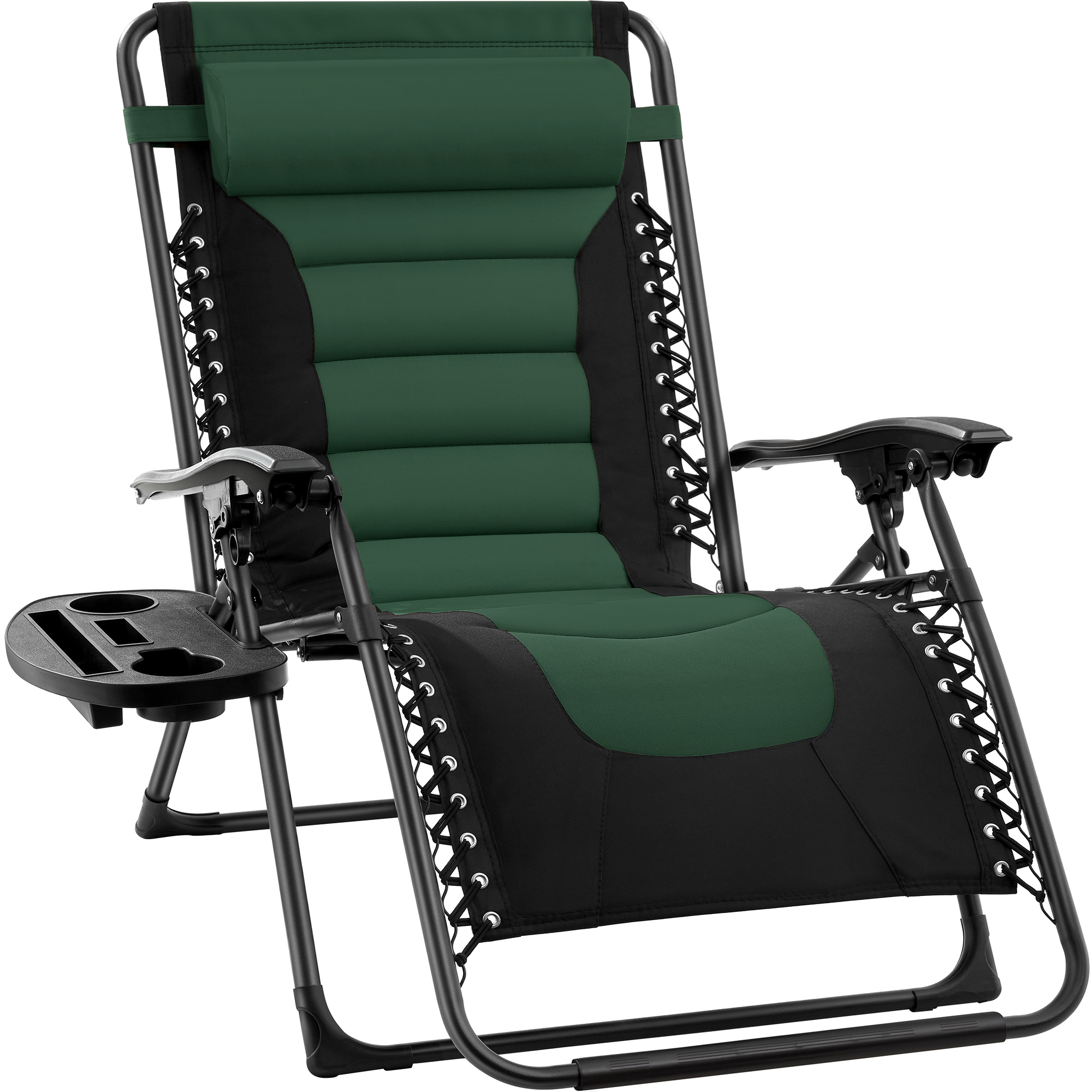 Oversized Padded Zero Gravity Chair, Folding Outdoor Patio Recliner w/ Headrest, Side Tray - Forest Green - Best Choice Products Online