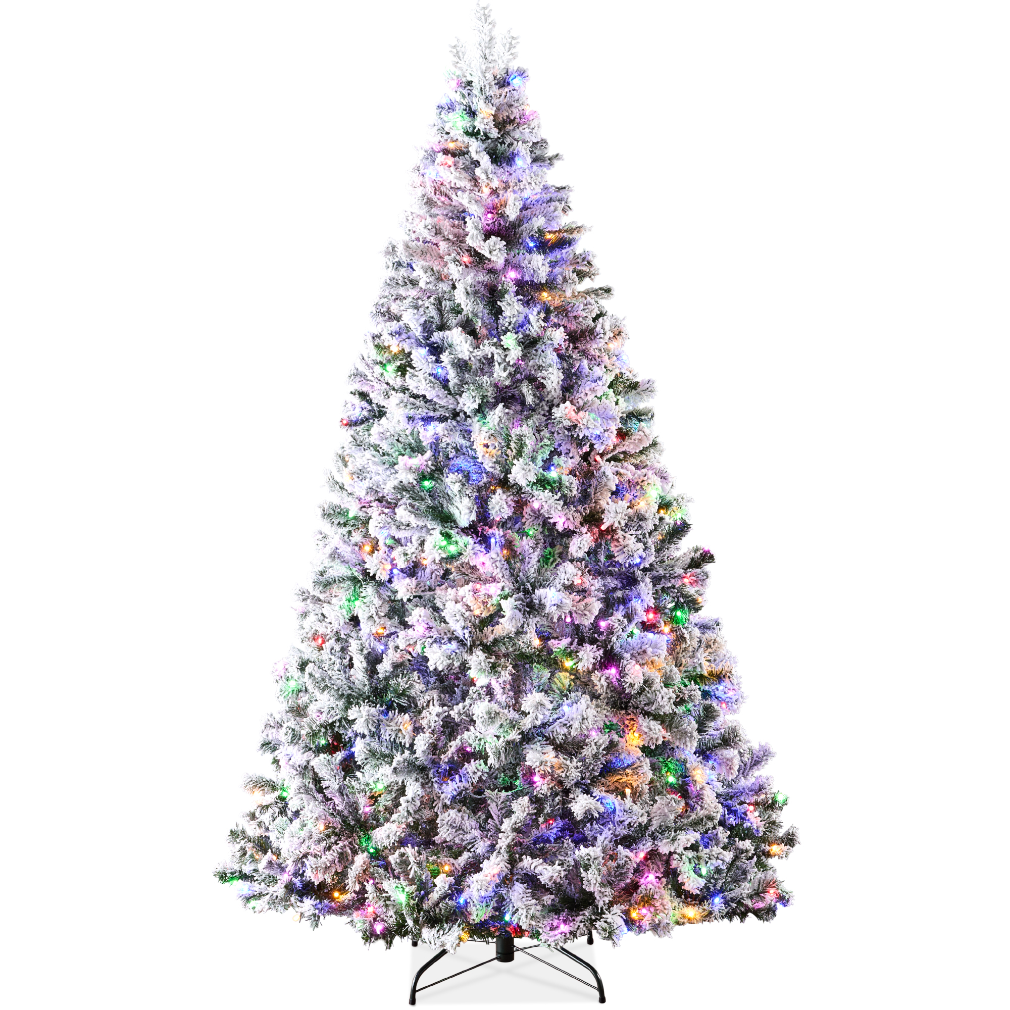 4.5ft Pre-Lit Snow Flocked Holiday Christmas Pine Tree w/ 200 Warm-White & Multicolored Lights - Best Choice Products Online
