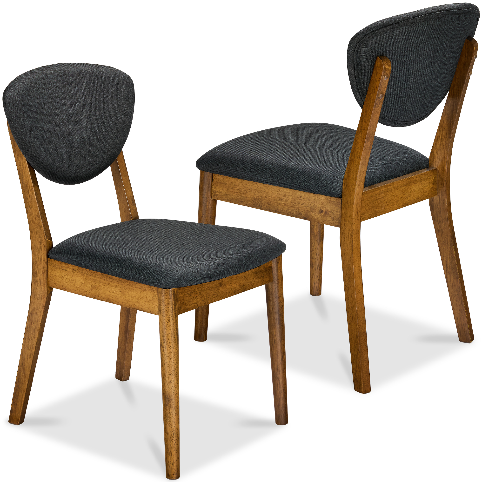 2-Piece Mid-Century Modern Wood & Upholstered Dining Chair Set - Walnut/Charcoal - Best Choice Products Online