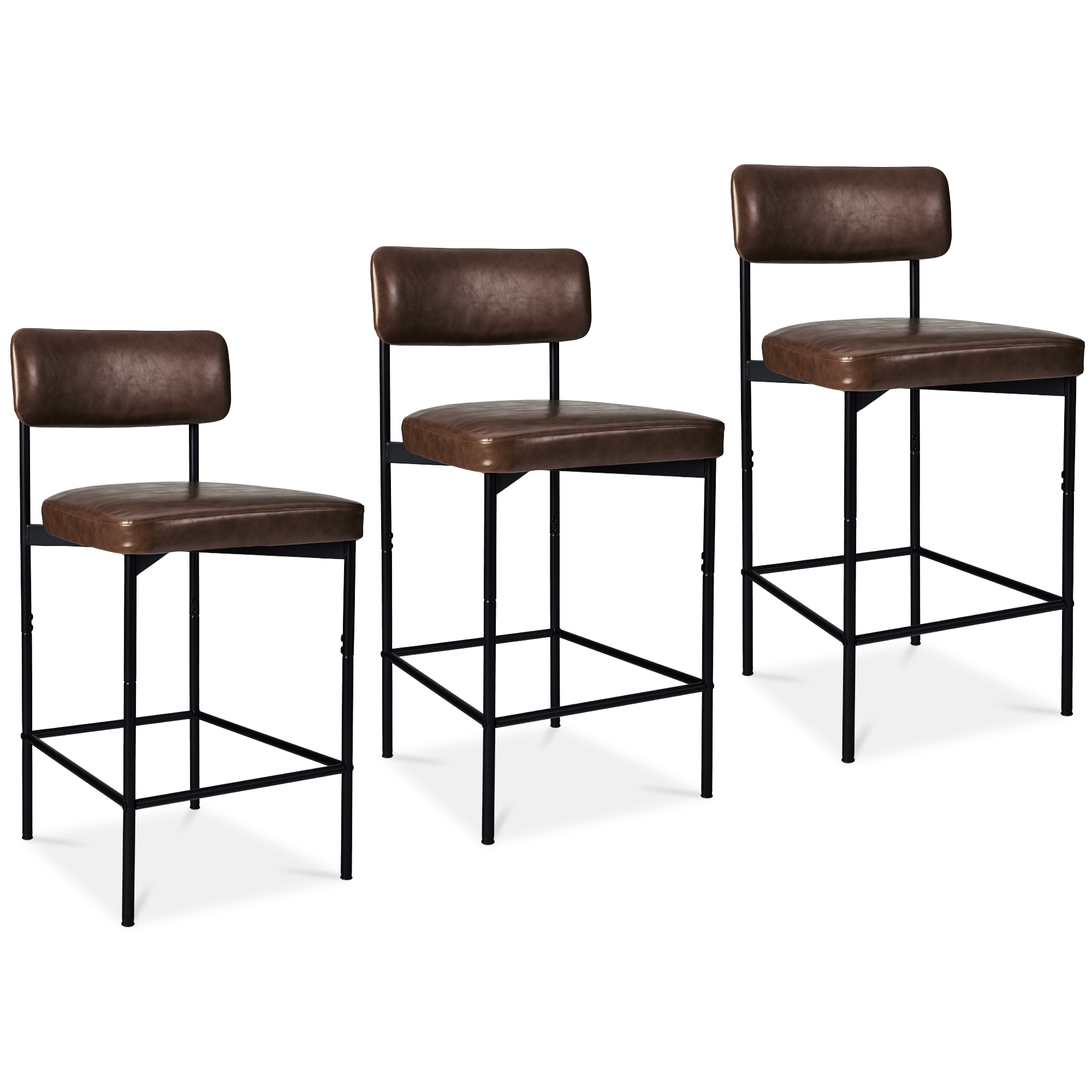 Set of 3 Faux Leather Counter Stools for Kitchen Island and Dining w/ Metal Frame - Mocha Brown - Best Choice Products Online