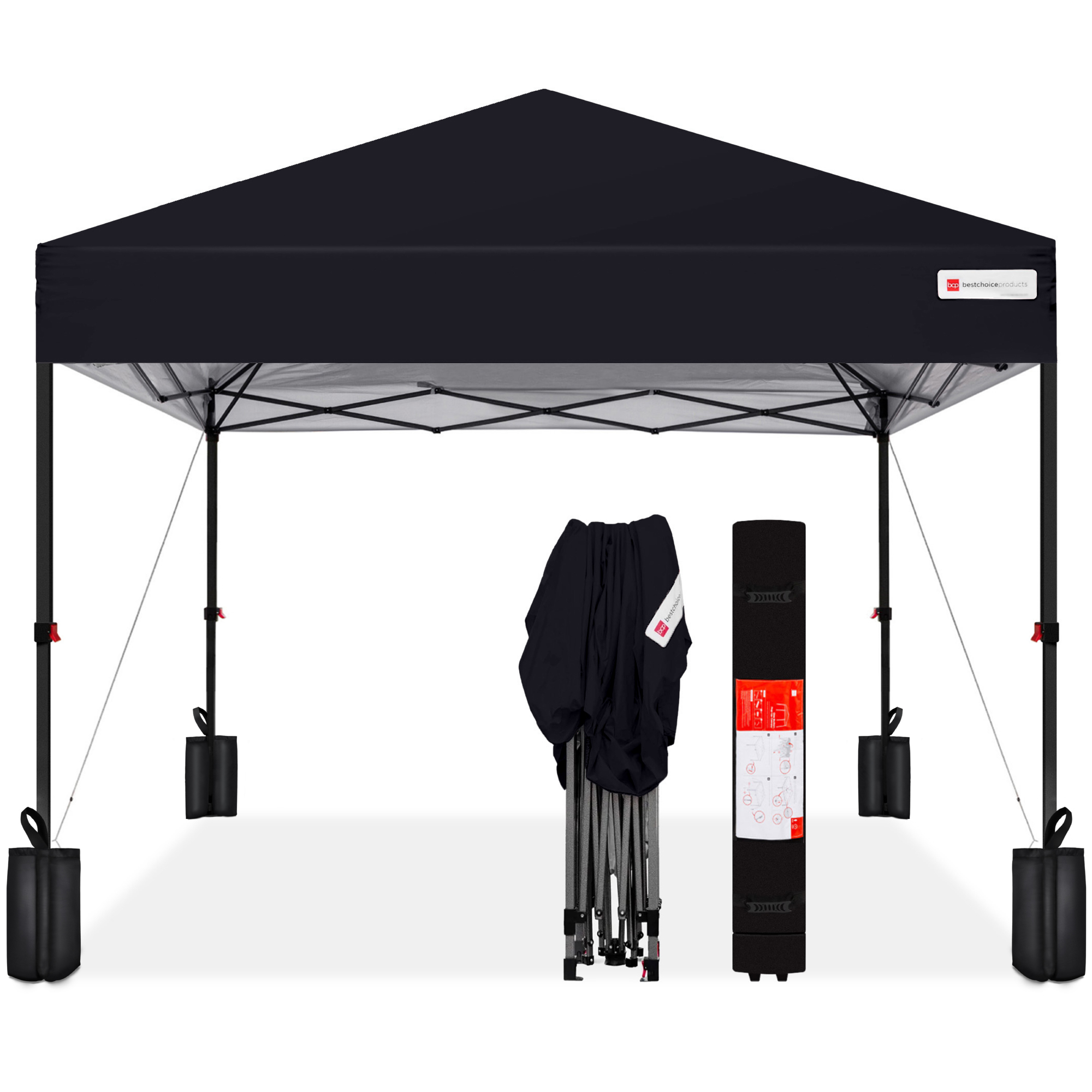 One-Person Setup 10x10ft Instant Pop-Up Canopy Portable Tent w/ 1-Button Push, Wheeled Carry Case - Black - Best Choice Products Online