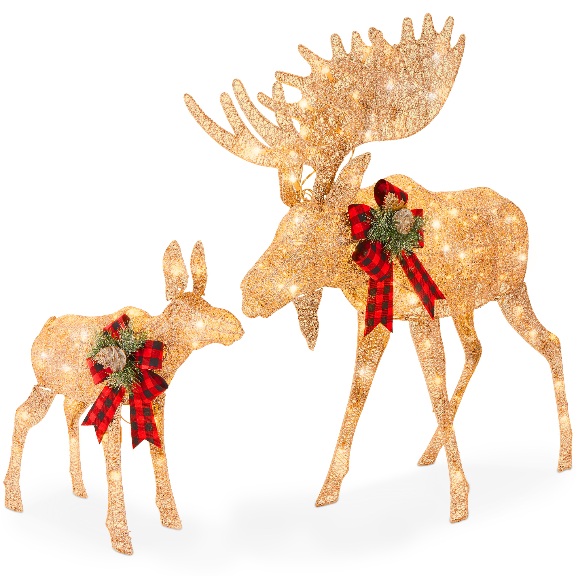 2-Piece Moose Family Lighted Christmas Yard Décor Set w/ 170 LED Lights, Stakes, Zip Ties - Gold - Best Choice Products Online