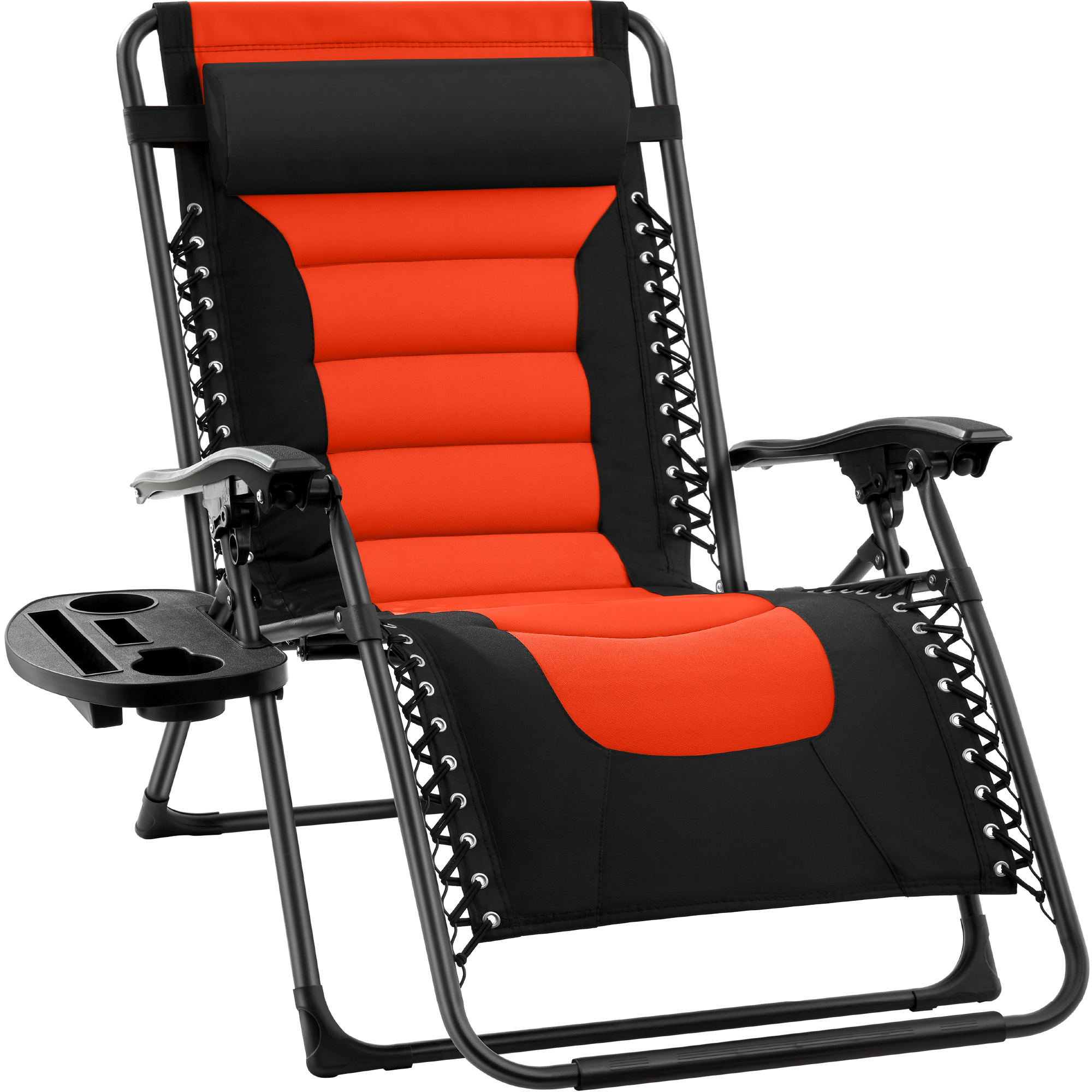 Oversized Padded Zero Gravity Chair, Folding Outdoor Patio Recliner w/ Side Tray - Black/Orange - Best Choice Products Online