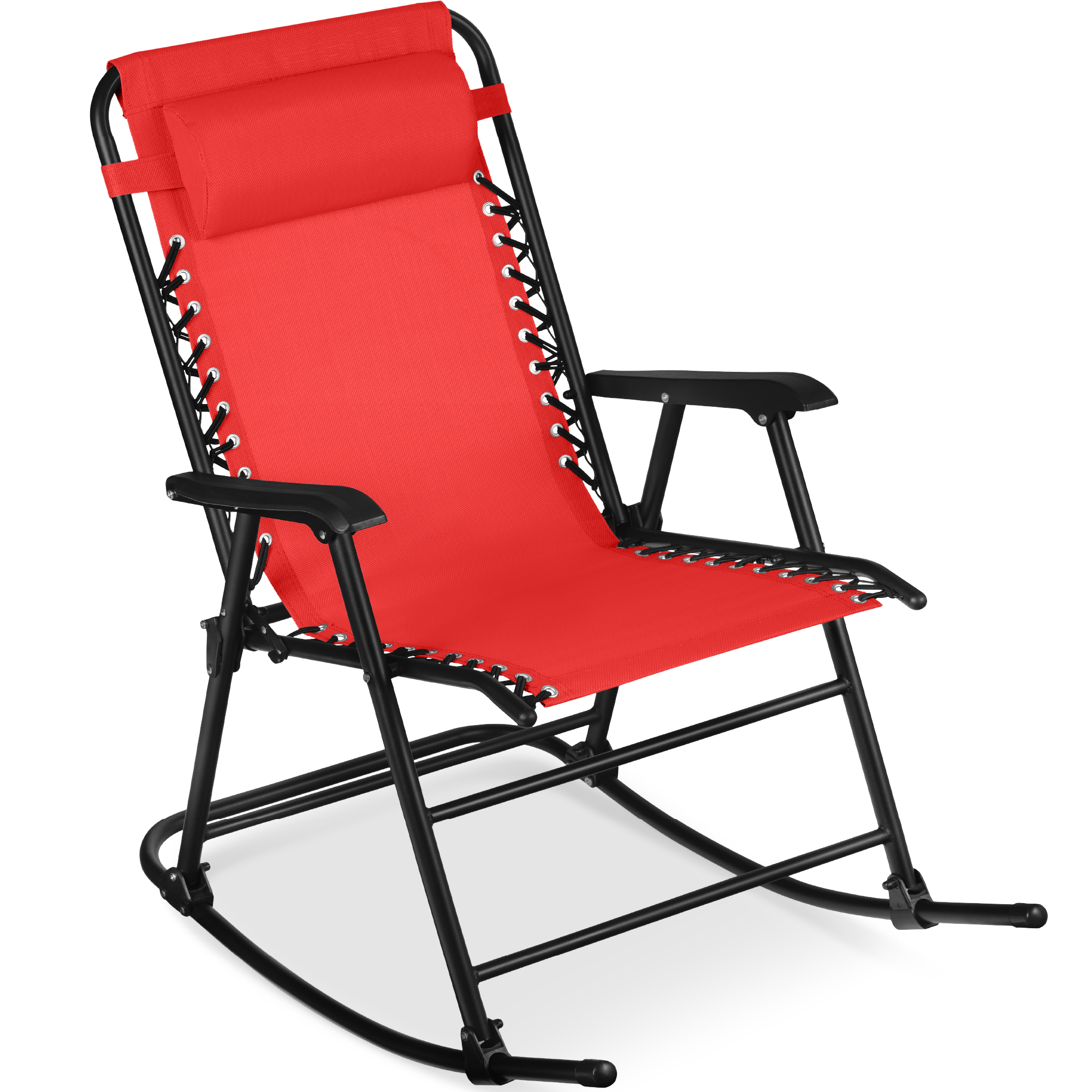 Folding Outdoor Zero Gravity Rocking Lounge Chair w/ Headrest Pillow - Crimson Red - Best Choice Products Online