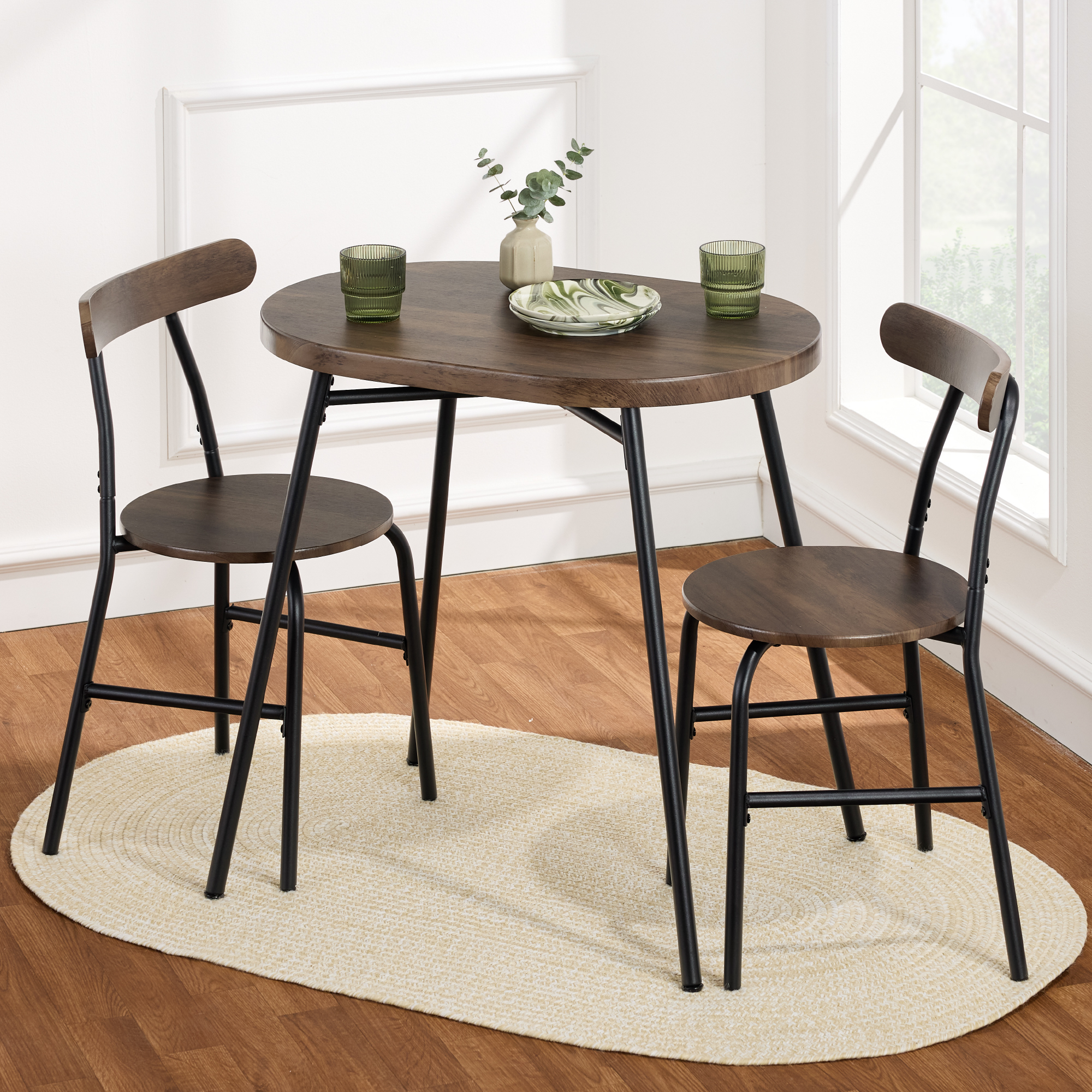 3-Piece Modern Oval Dining Table Set, Small Kitchen Dinette w/ 2 Chairs - Dark Brown/Black - Best Choice Products Online
