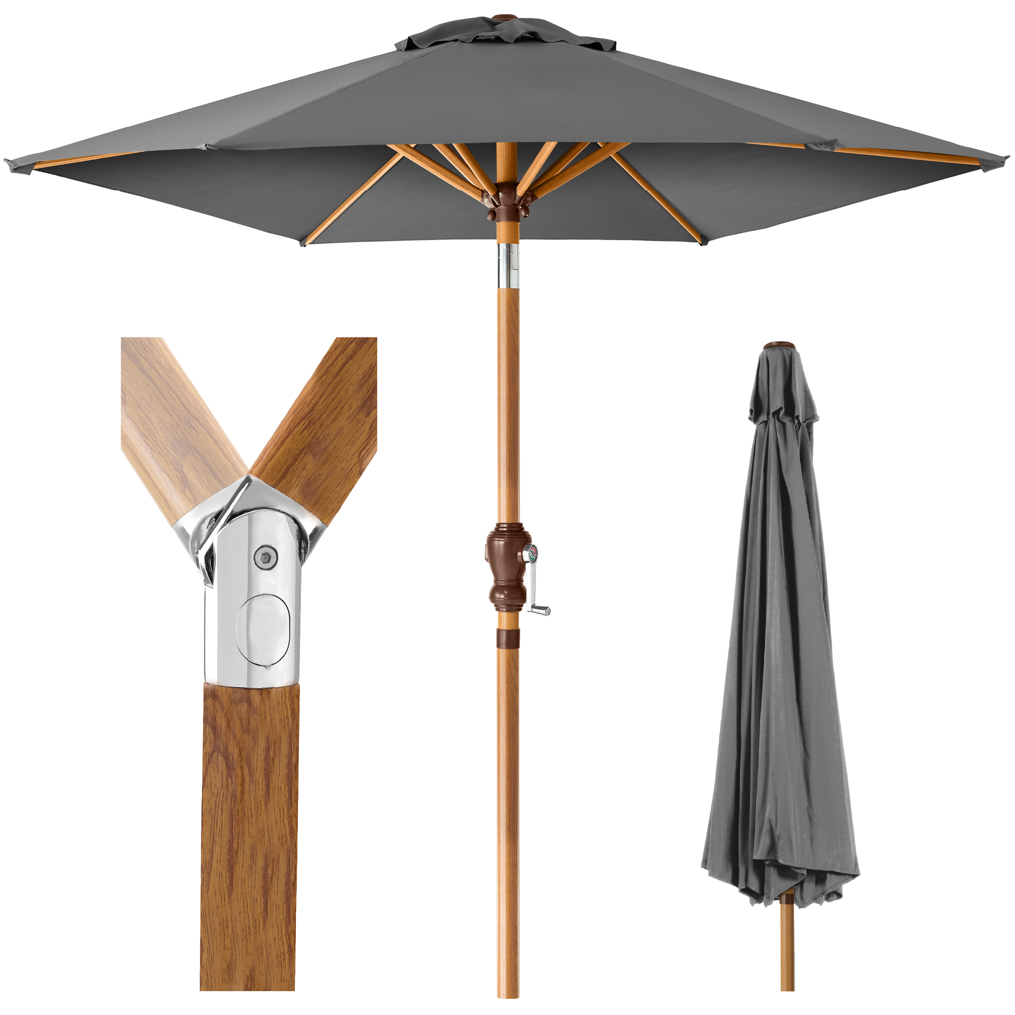 10ft Market Patio Umbrella w/ Crank, Tilt, Woodgrain Pattern Steel - Gray - Best Choice Products Online