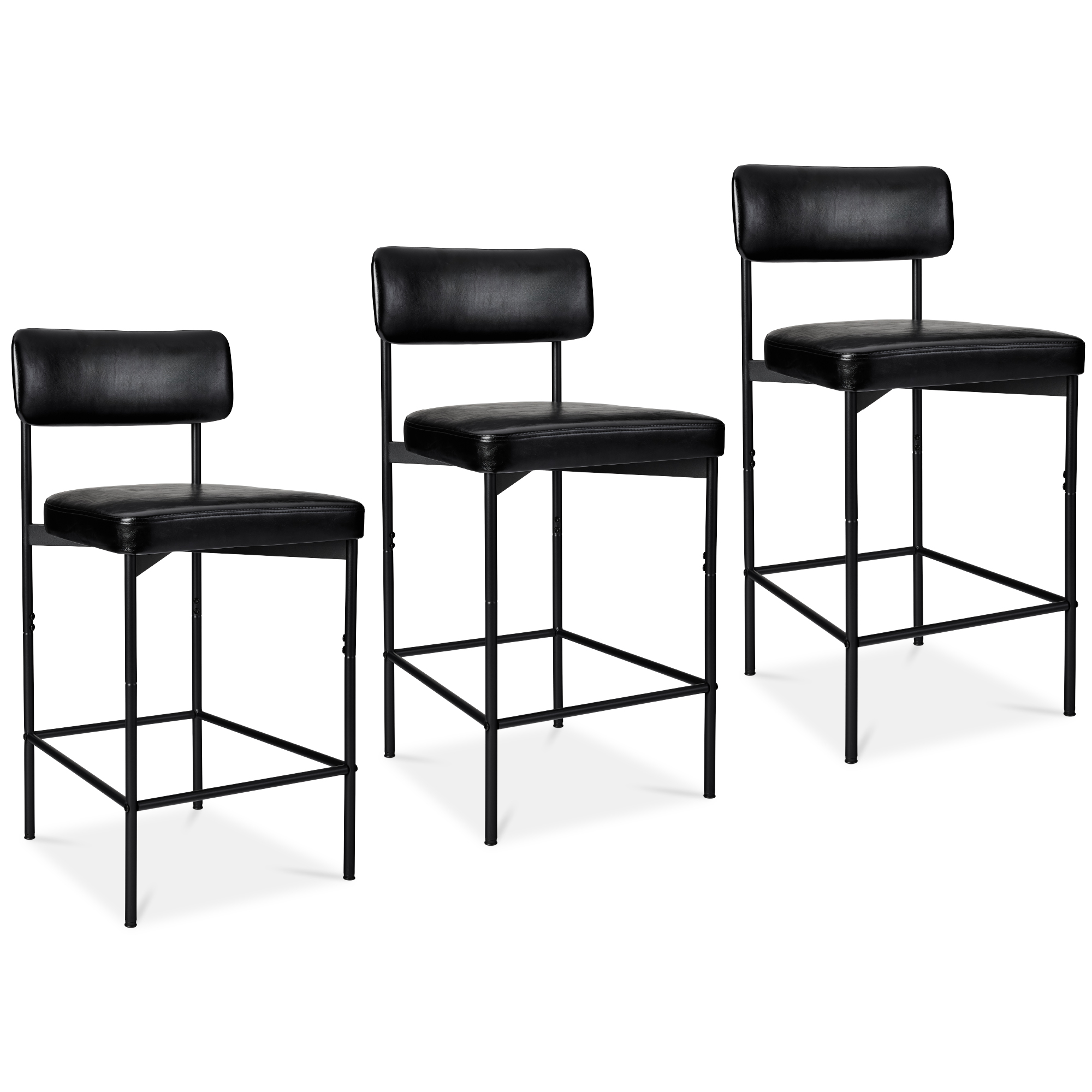 Set of 3 Faux Leather Counter Stools for Kitchen Island and Dining w/ Metal Frame - Midnight Black - Best Choice Products Online