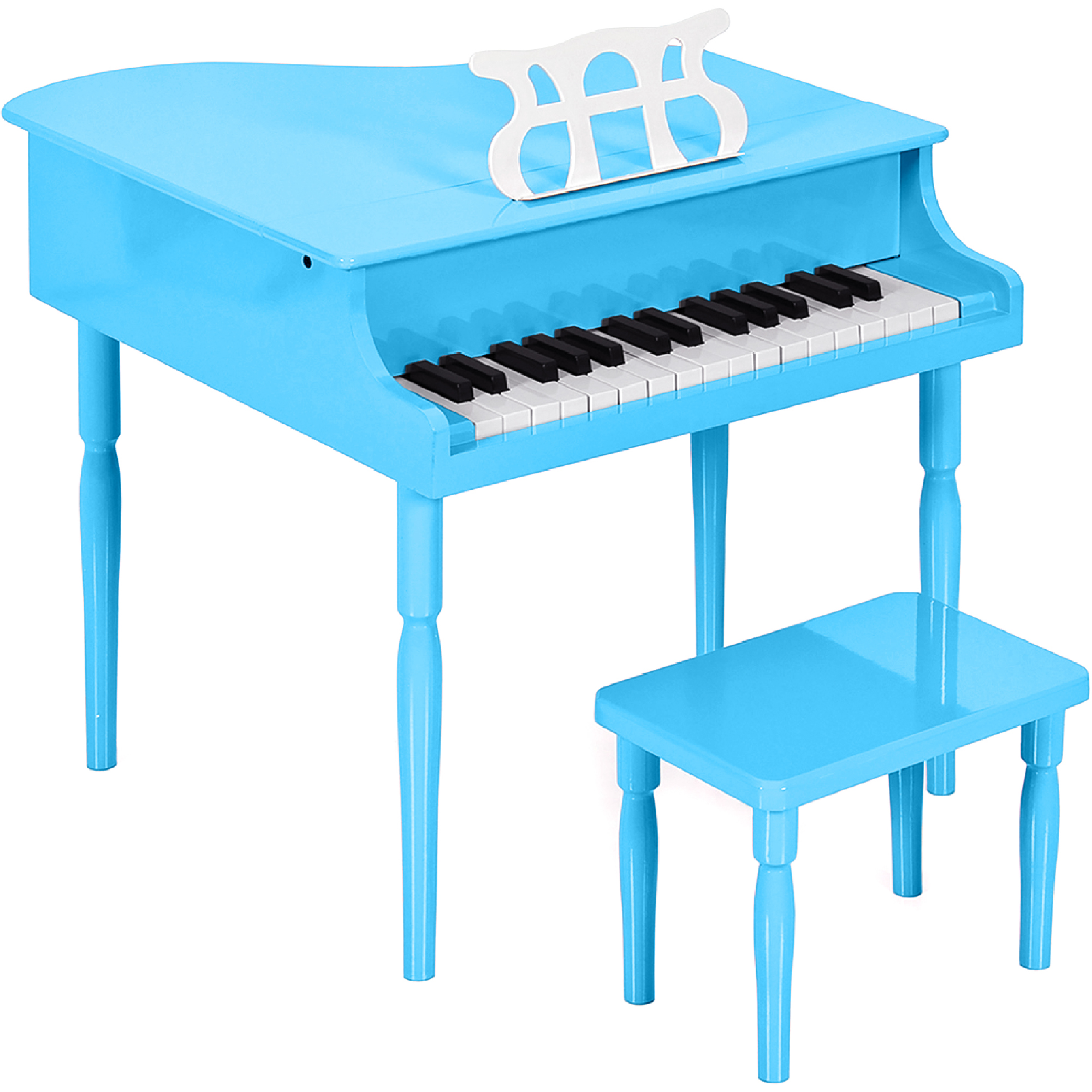 Kids Wooden 30-Key Mini Grand Piano w/ Lid, Bench, Foldable Music Rack, Song Book, Stickers - Light Blue - Best Choice Products Online